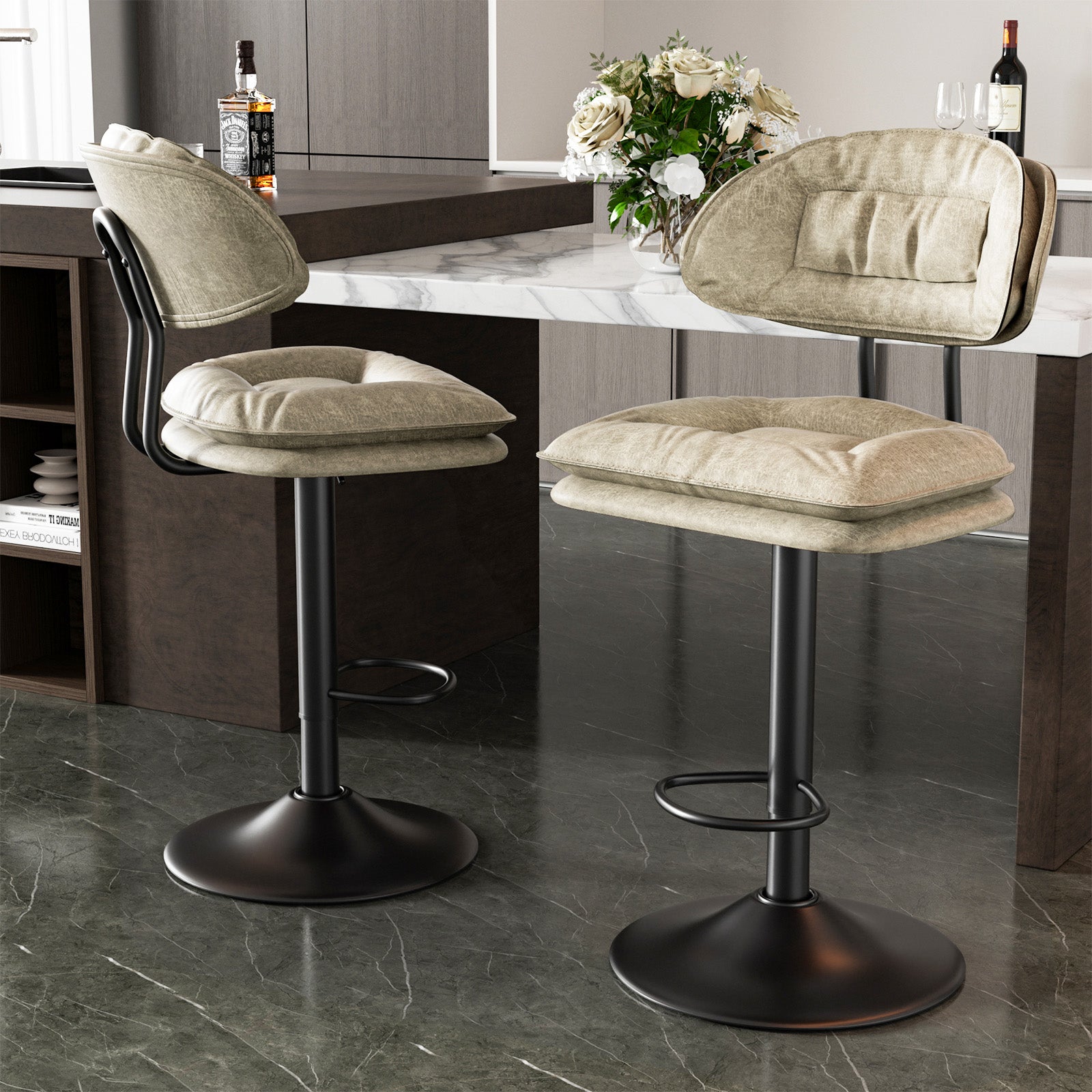 Adjustable Faux Leather Bar Stool with Metal Base chairs– Sleek Modern Design, 300 lbs Capacity FU01037