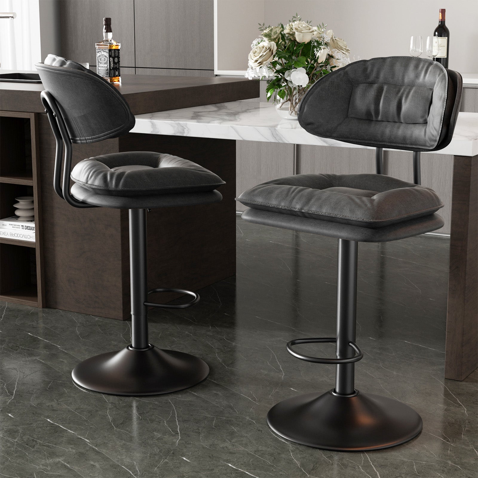 Adjustable Faux Leather Bar Stool with Metal Base chairs– Sleek Modern Design, 300 lbs Capacity FU01037