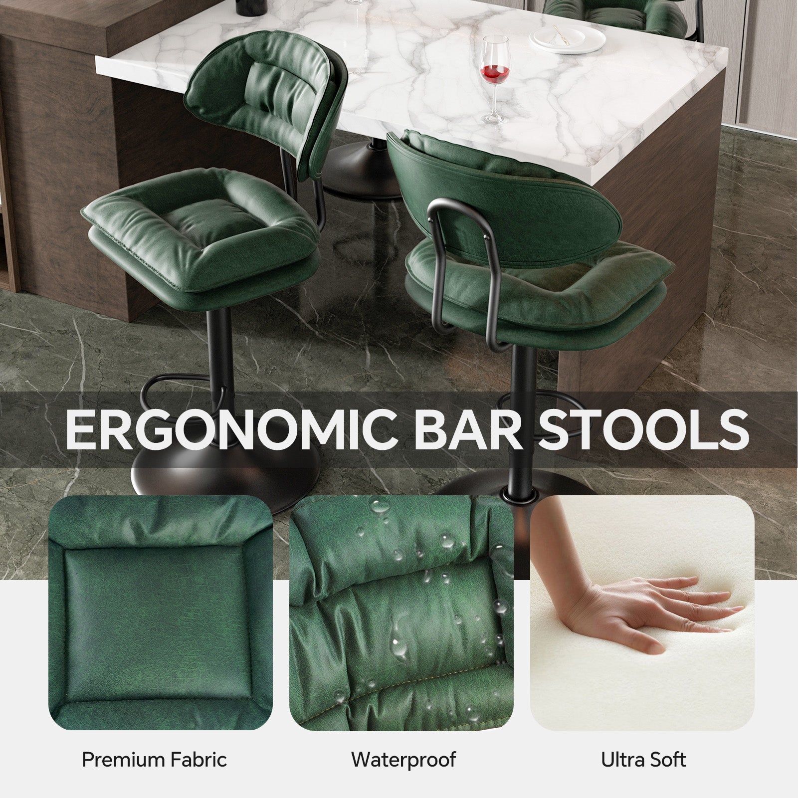 Adjustable Faux Leather Bar Stool with Metal Base chairs– Sleek Modern Design, 300 lbs Capacity FU01037