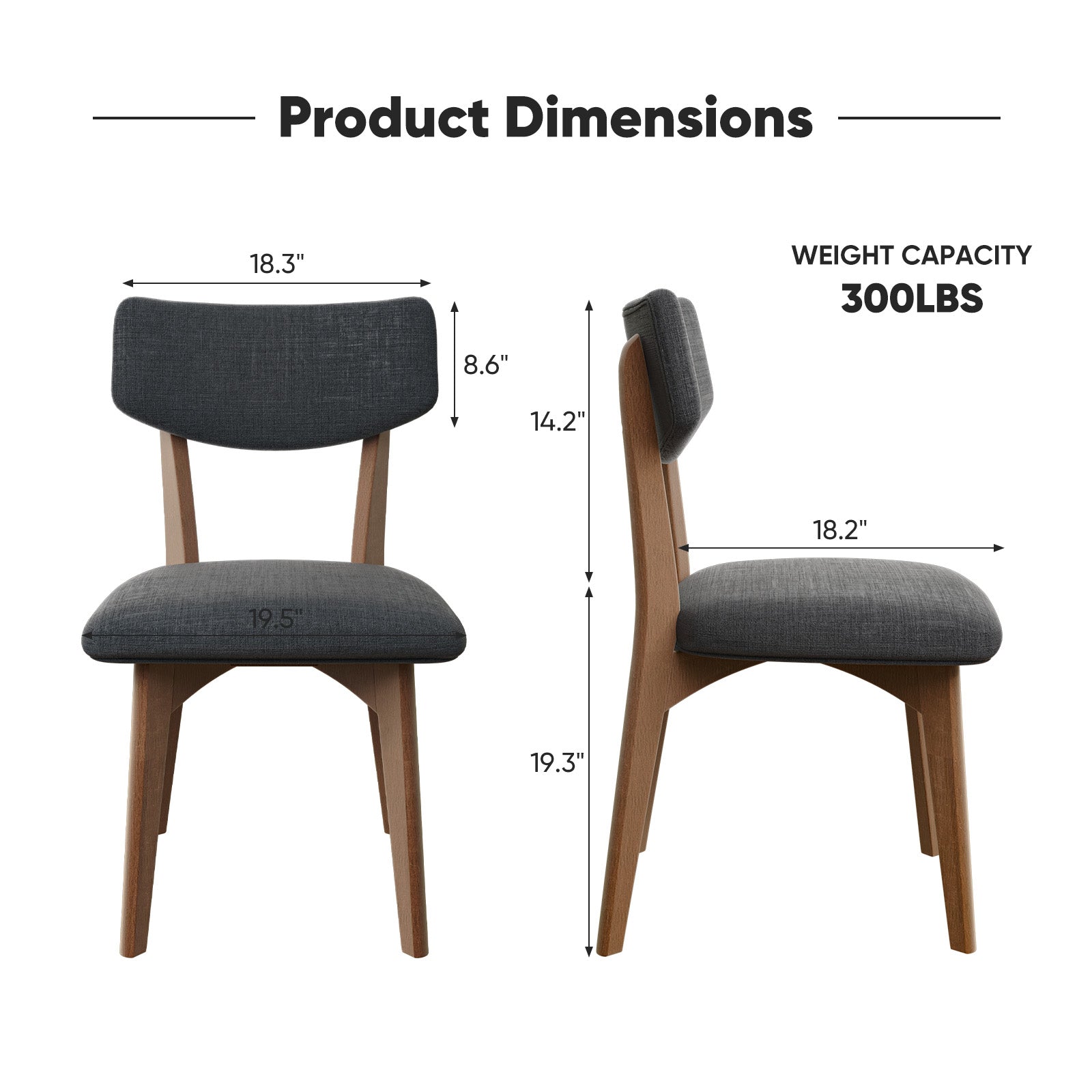 Modern Rubber Wood Dining Chair Chair*2 with Urethane Cushion - Perfect for Diningroom FU01038