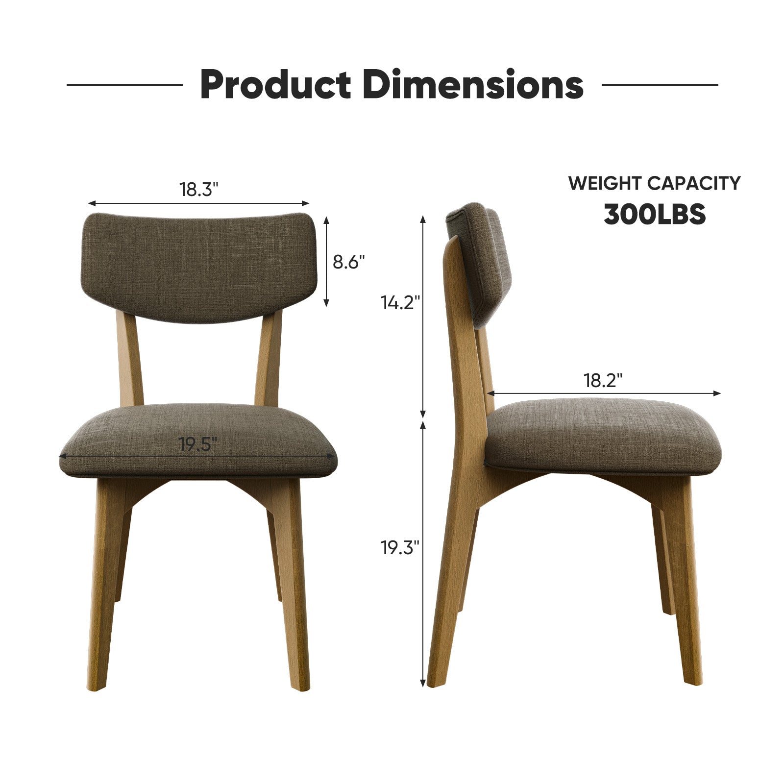 Modern Rubber Wood Dining Chair Chair*2 with Urethane Cushion - Perfect for Diningroom FU01038