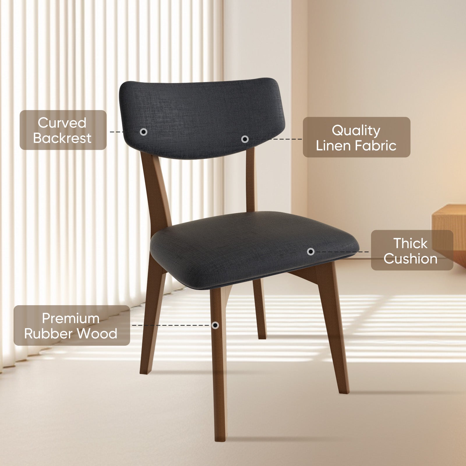 Modern Rubber Wood Dining Chair Chair*2 with Urethane Cushion - Perfect for Diningroom FU01038