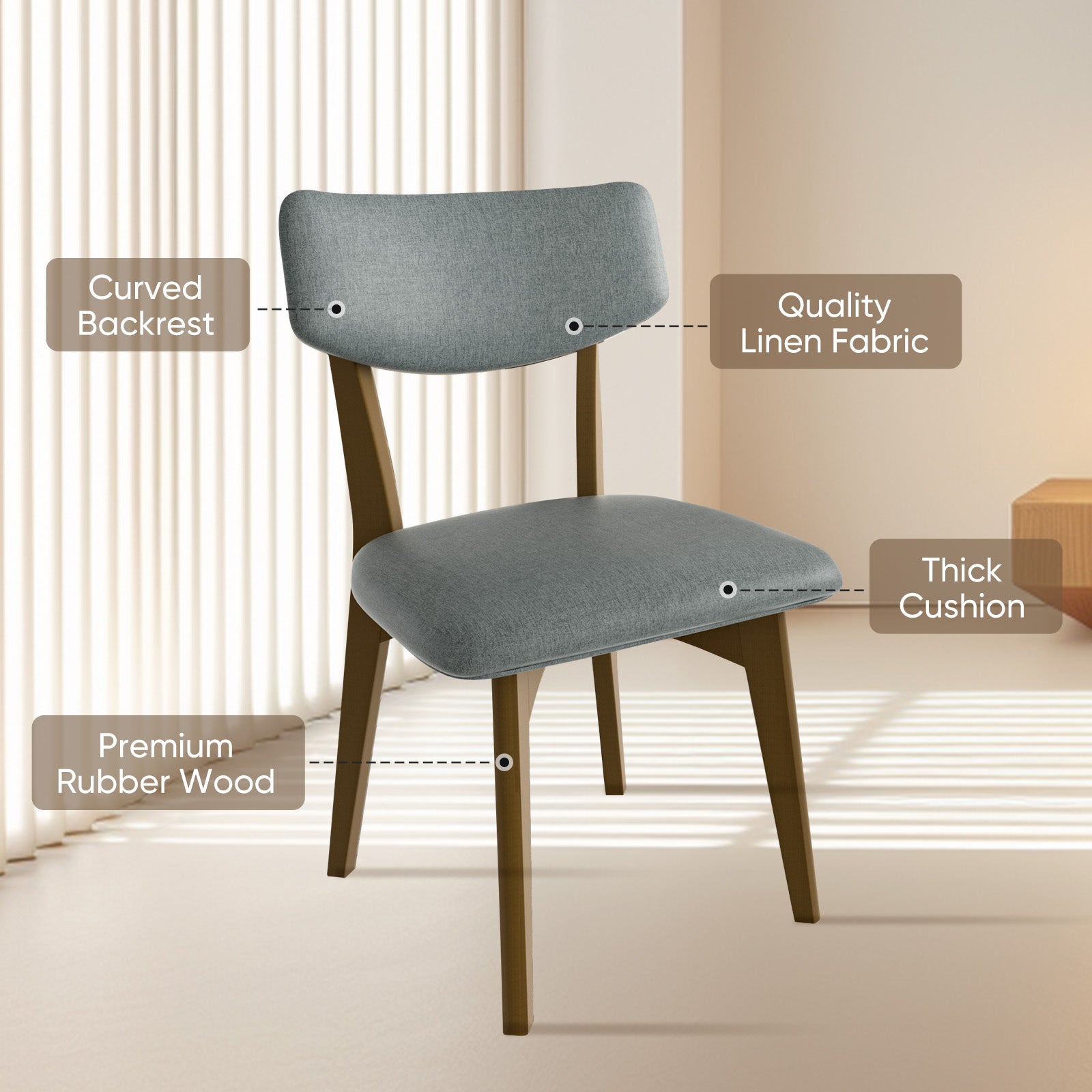 Modern Rubber Wood Dining Chair Chair*2 with Urethane Cushion - Perfect for Diningroom FU01038