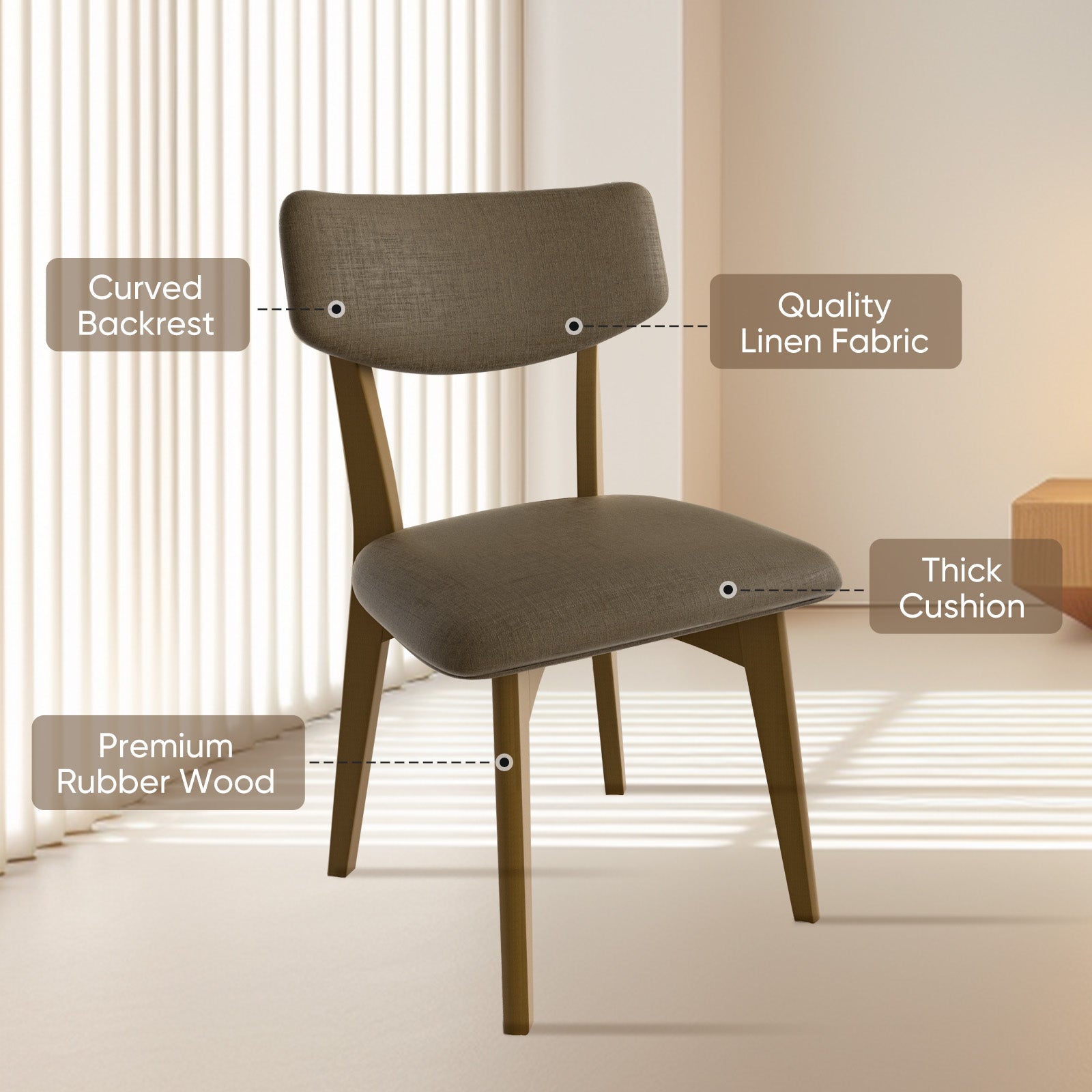 Modern Rubber Wood Dining Chair Chair*2 with Urethane Cushion - Perfect for Diningroom FU01038