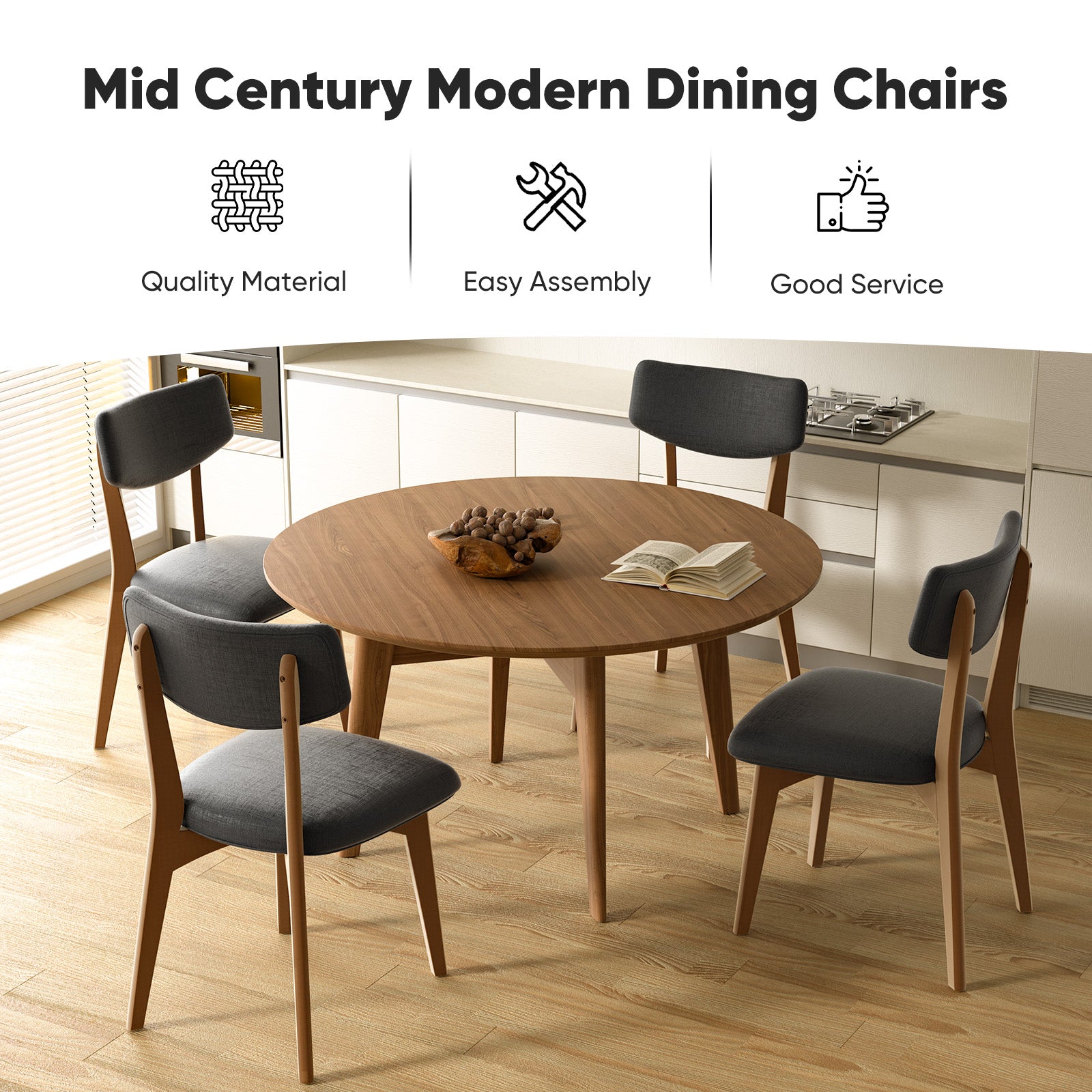 Modern Rubber Wood Dining Chair Chair*2 with Urethane Cushion - Perfect for Diningroom FU01038