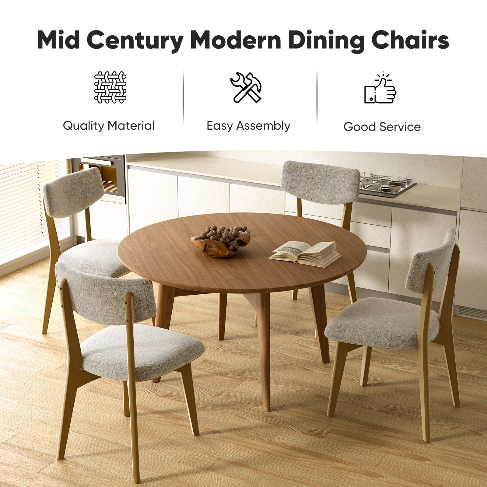 Modern Rubber Wood Dining Chair Chair*2 with Urethane Cushion - Perfect for Diningroom FU01038