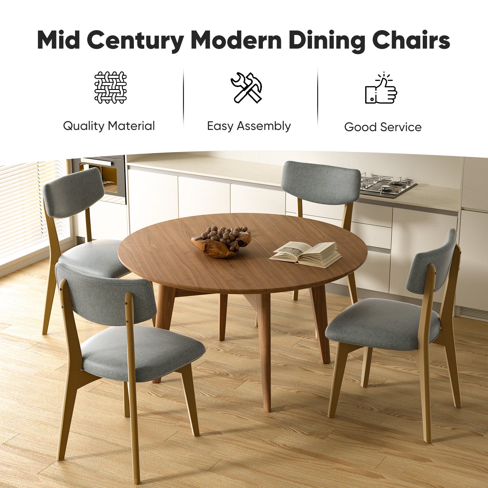 Modern Rubber Wood Dining Chair Chair*2 with Urethane Cushion - Perfect for Diningroom FU01038