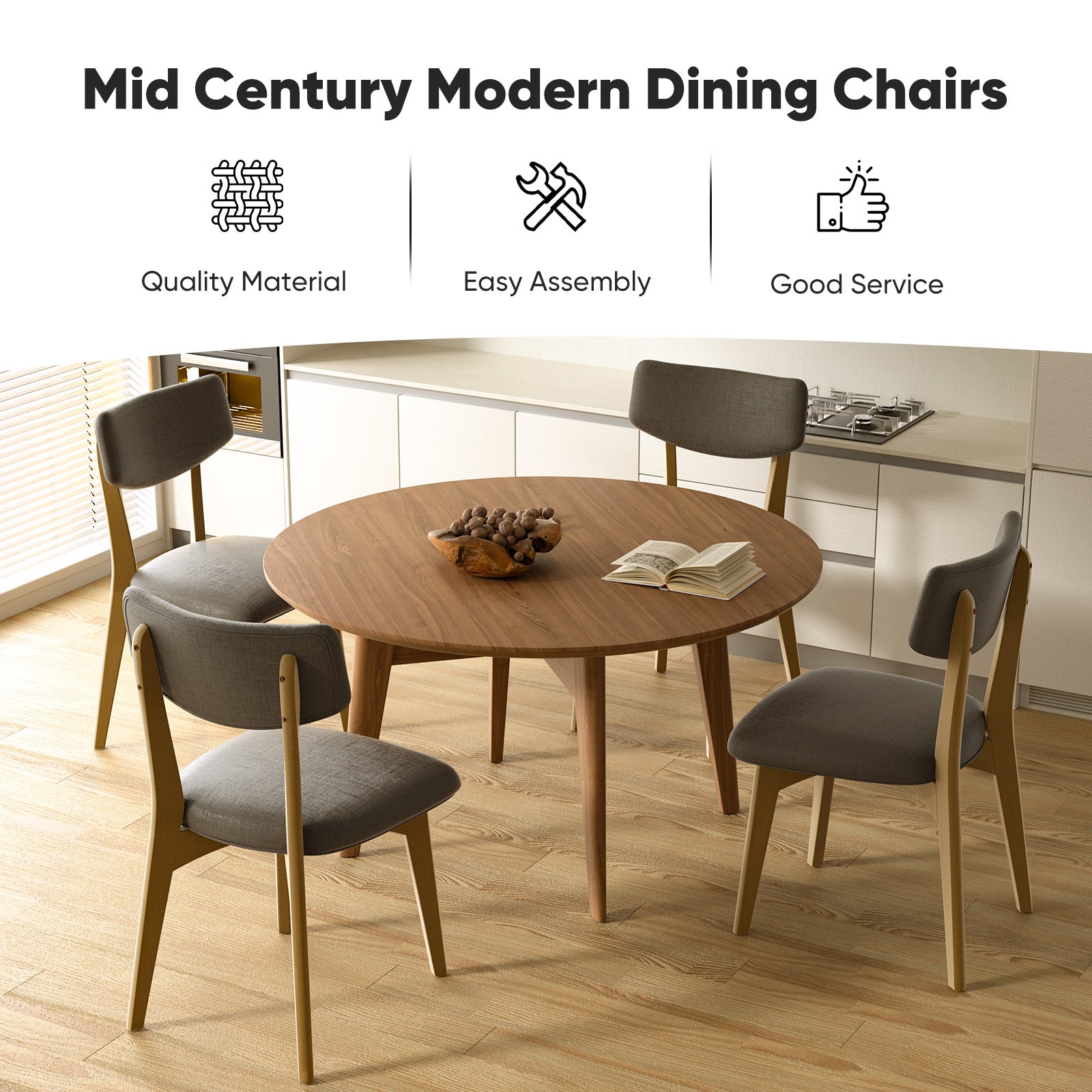 Modern Rubber Wood Dining Chair Chair*2 with Urethane Cushion - Perfect for Diningroom FU01038