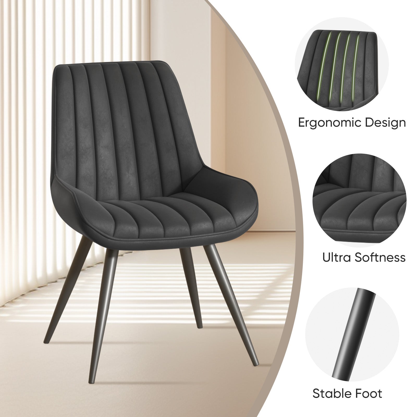 Modern Faux Leather Dining Chair with Soft Urethane Cushion High Back Chair Set of 2 or 4  FU01043