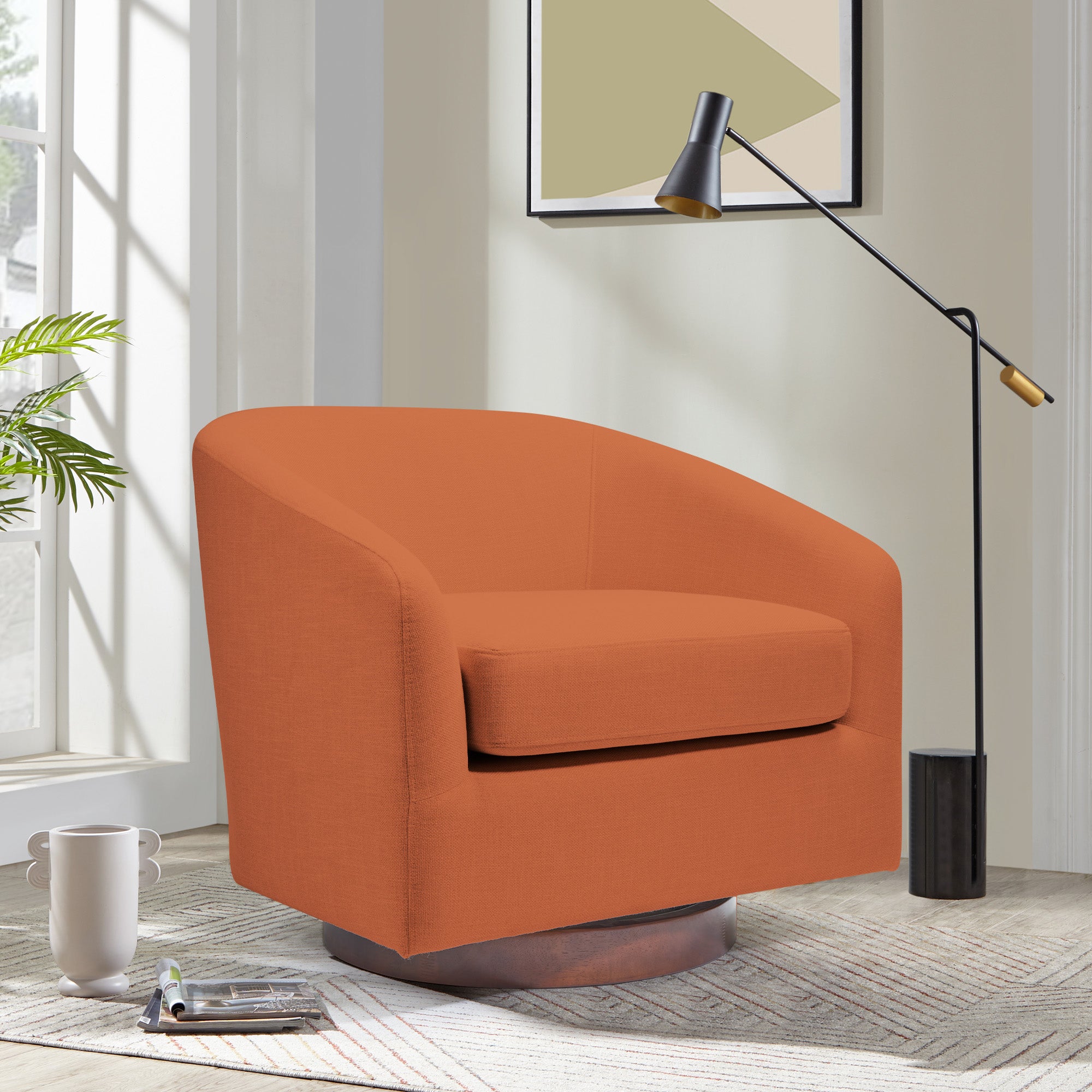 Stylish Modern Wood & Polyester Swivel Sofa Chair with Iron Base - Orange FU01045