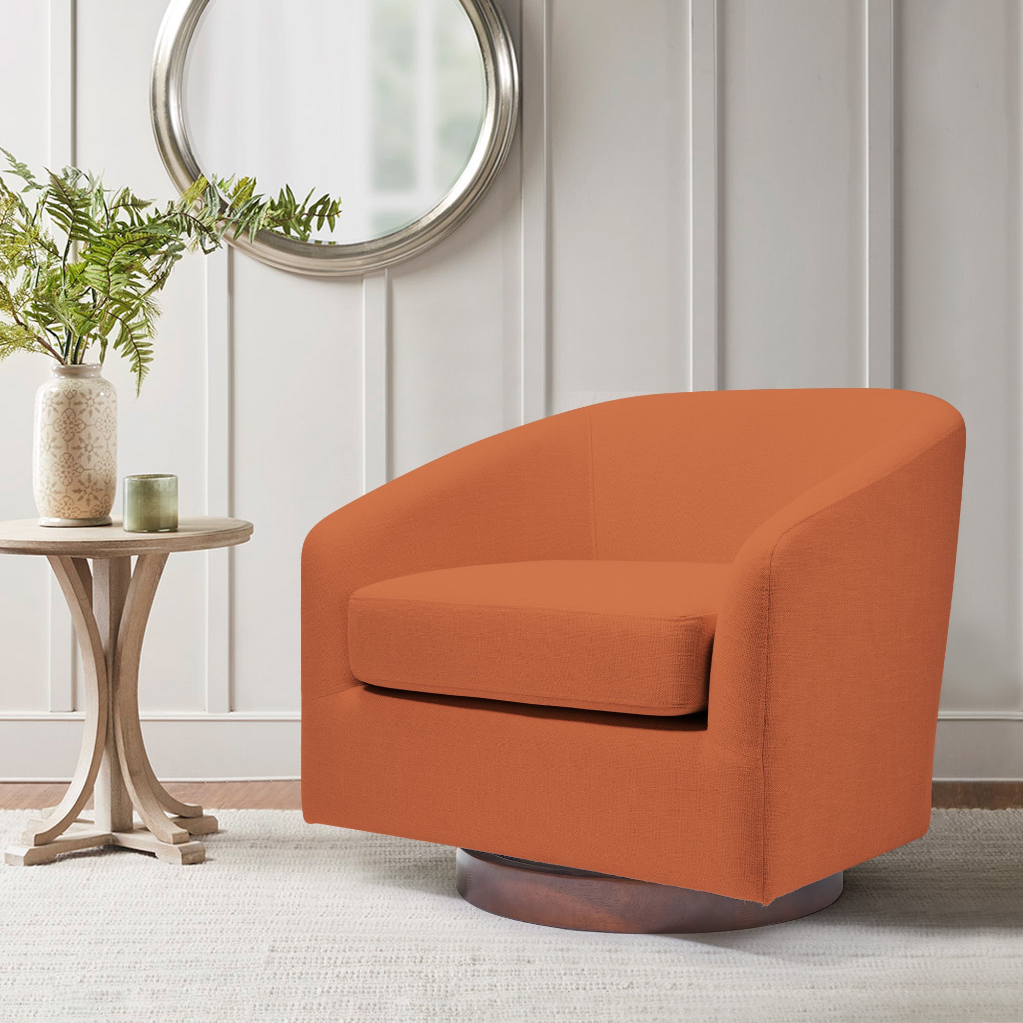 Stylish Modern Wood & Polyester Swivel Sofa Chair with Iron Base - Orange FU01045