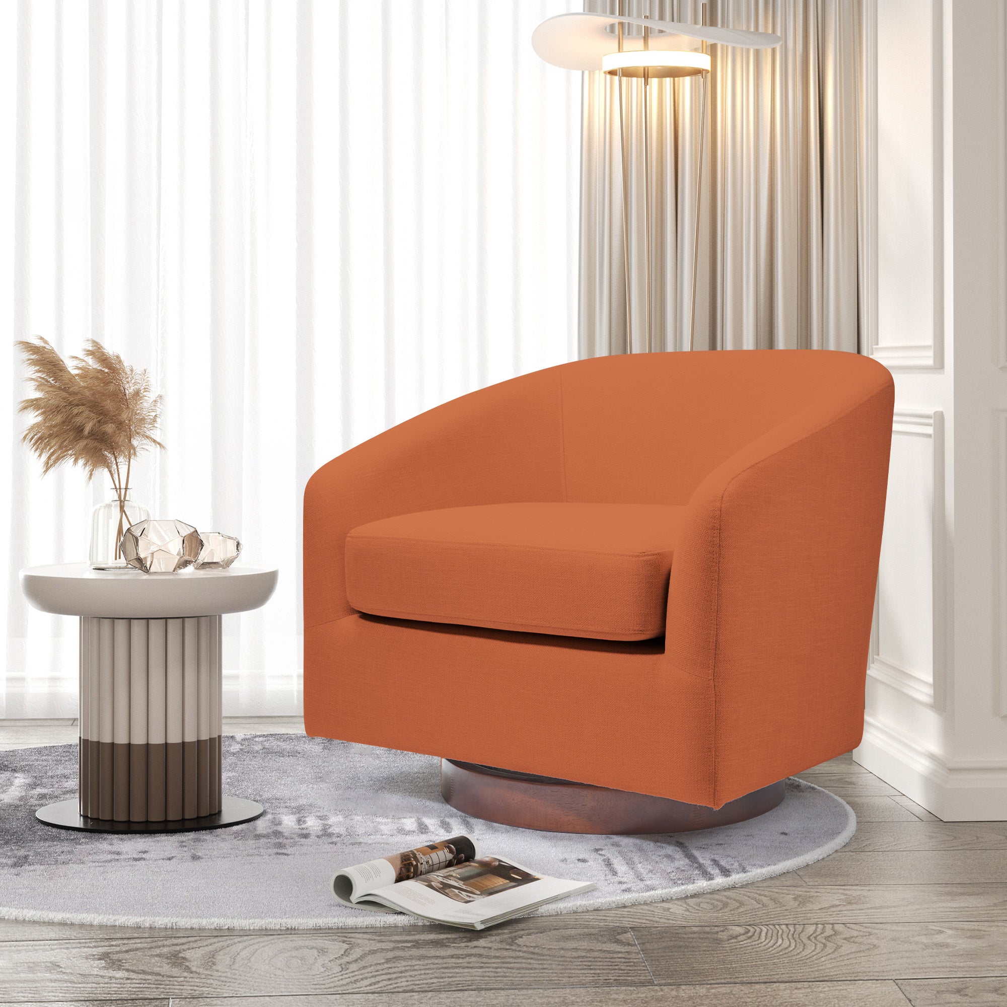 Stylish Modern Wood & Polyester Swivel Sofa Chair with Iron Base - Orange FU01045