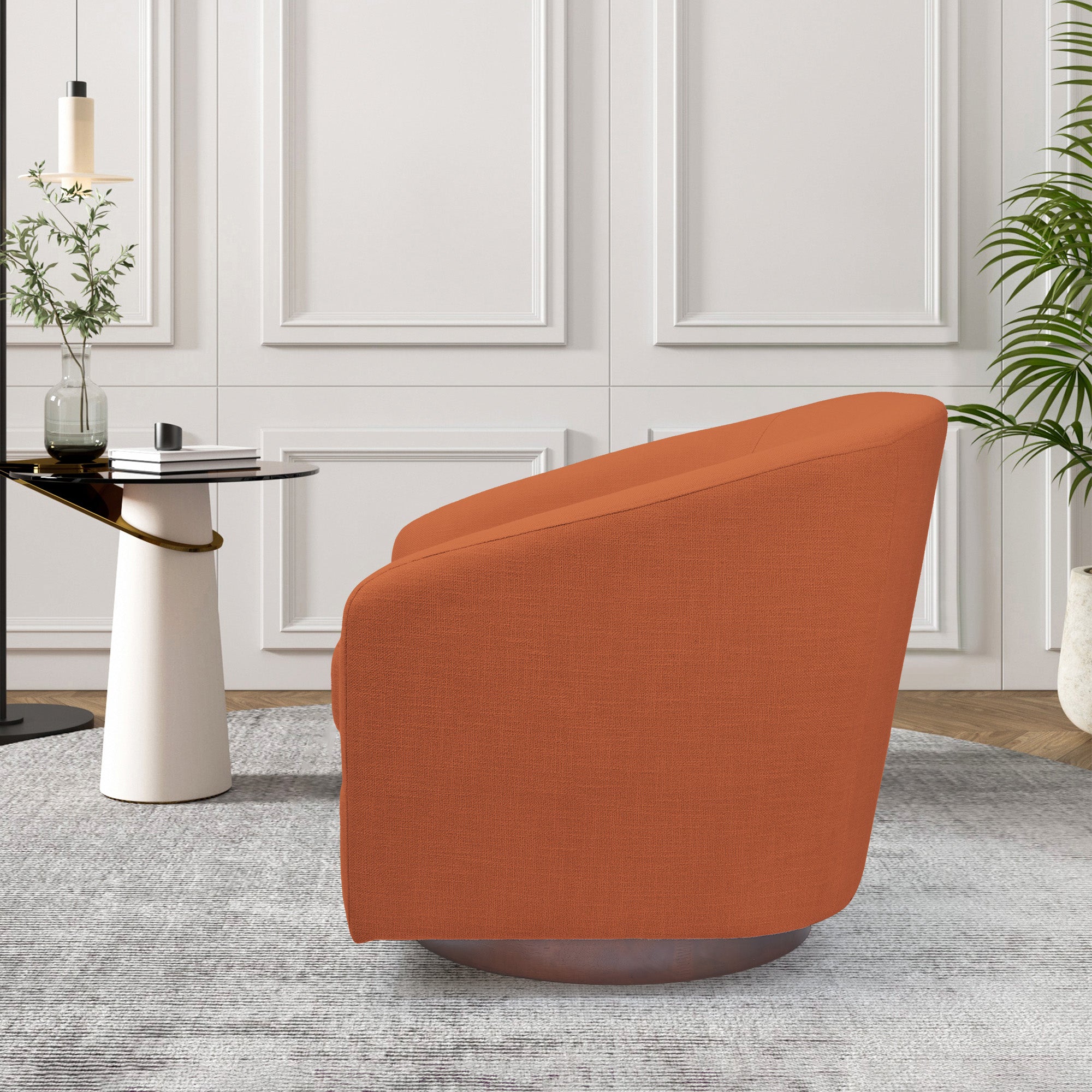 Stylish Modern Wood & Polyester Swivel Sofa Chair with Iron Base - Orange FU01045