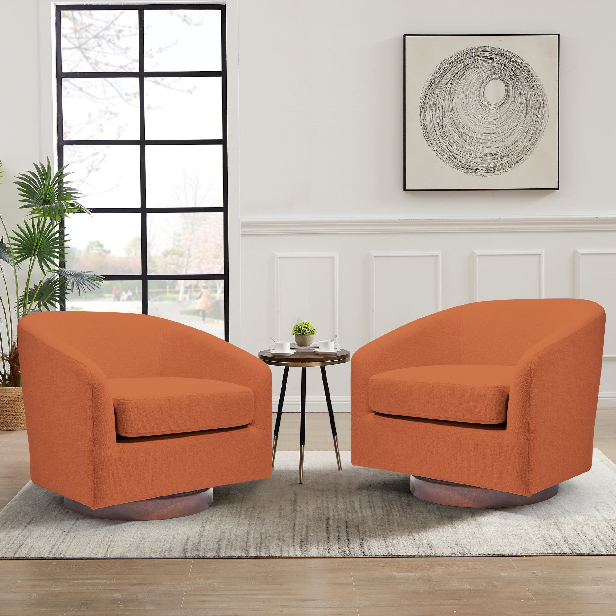 Stylish Modern Wood & Polyester Swivel Sofa Chair with Iron Base - Orange FU01045