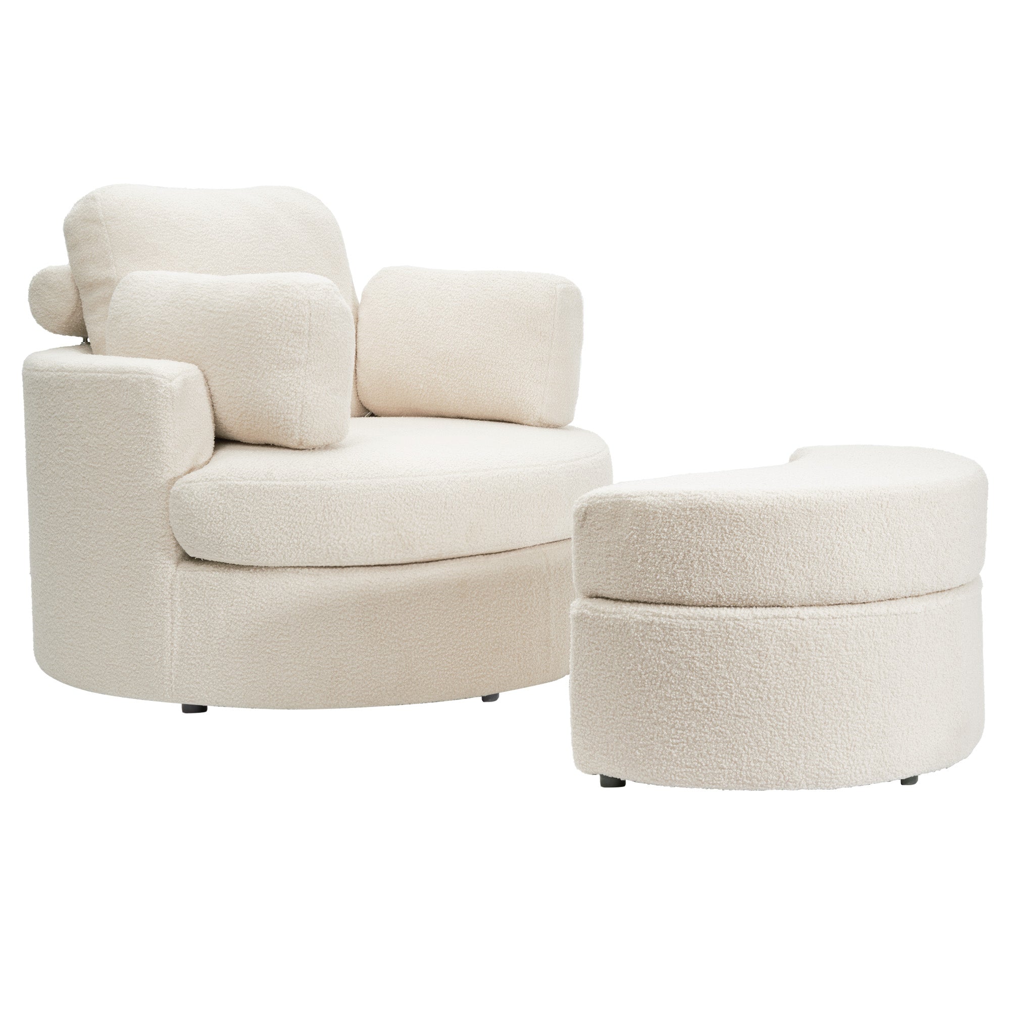 Modern Accent Sofa with Ottoman - Stylish Wood & Fabric Lounge Chair FU01046