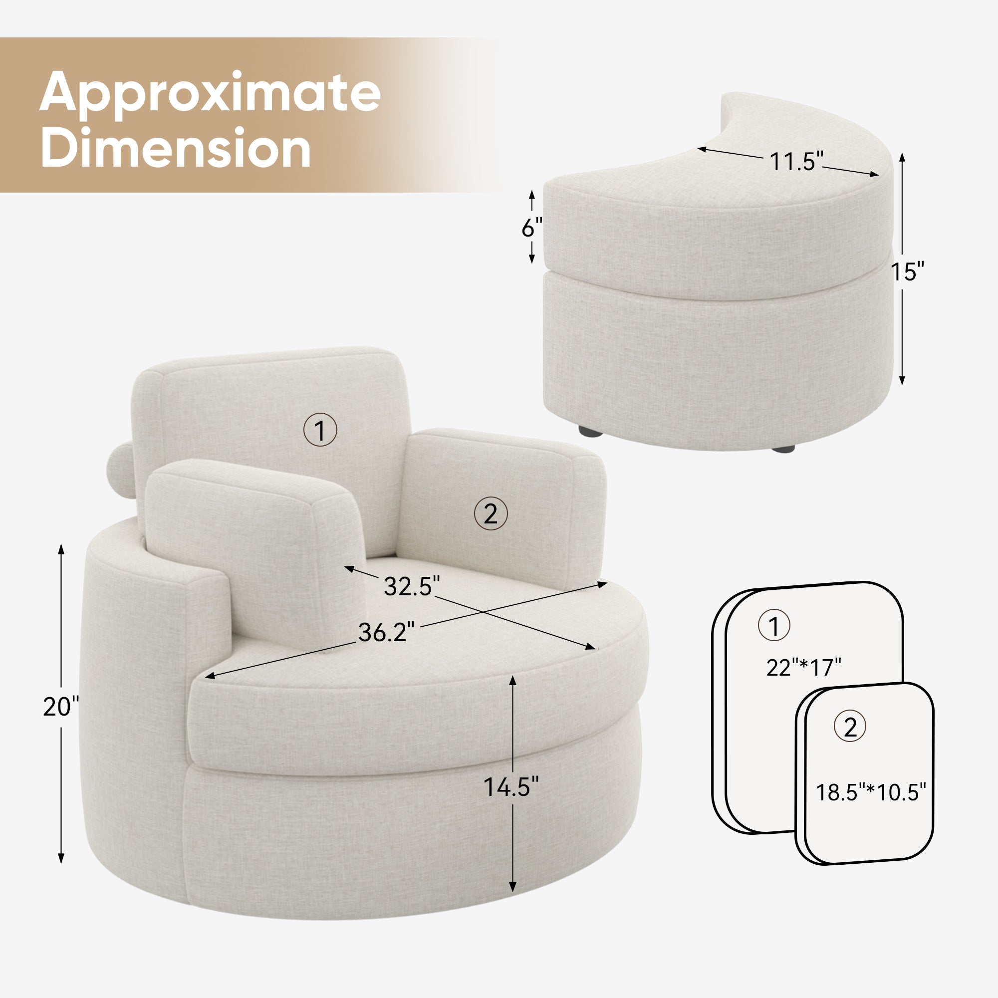 Modern Accent Sofa with Ottoman - Stylish Wood & Fabric Lounge Chair FU01046