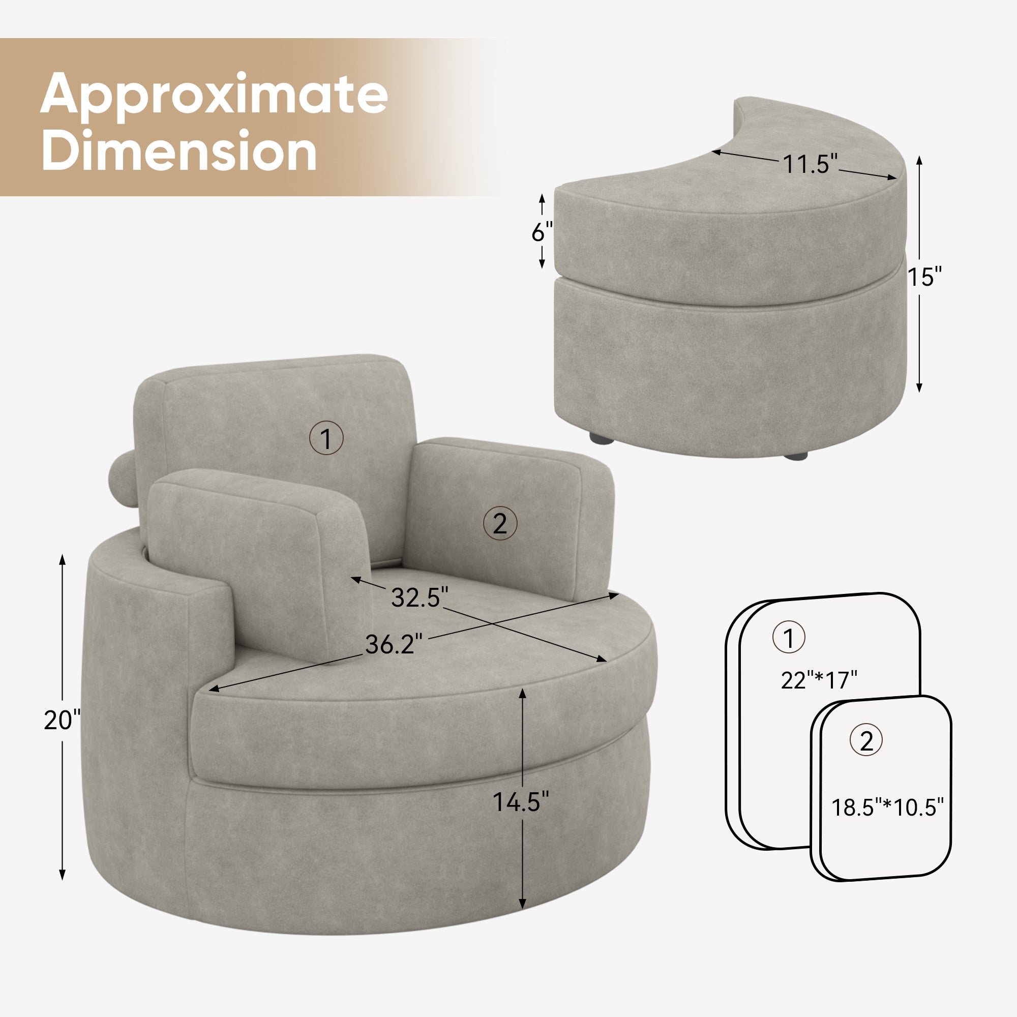 Modern Accent Sofa with Ottoman - Stylish Wood & Fabric Lounge Chair FU01046