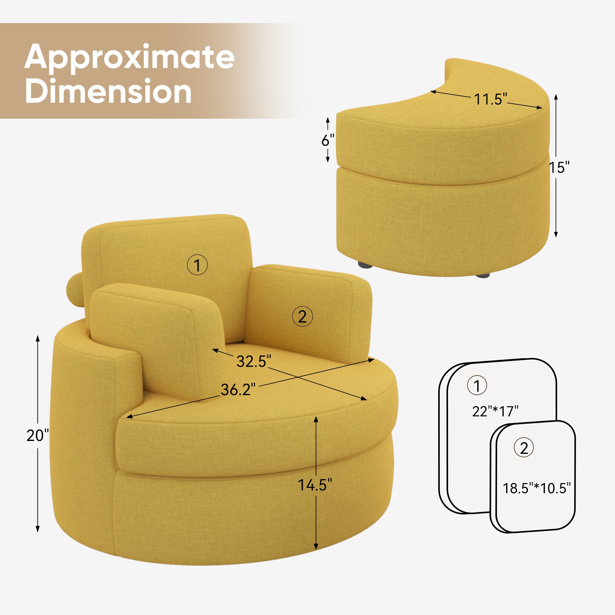 Modern Accent Sofa with Ottoman - Stylish Wood & Fabric Lounge Chair FU01046