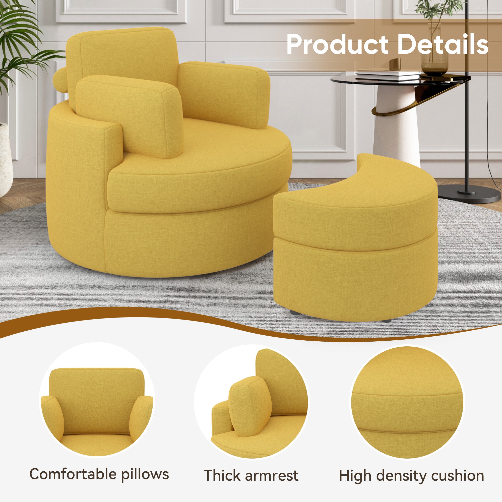 Modern Accent Sofa with Ottoman - Stylish Wood & Fabric Lounge Chair FU01046