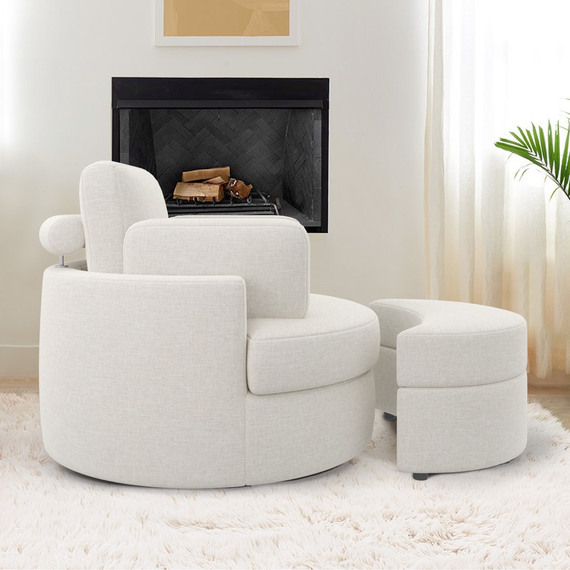 Modern Accent Sofa with Ottoman - Stylish Wood & Fabric Lounge Chair FU01046