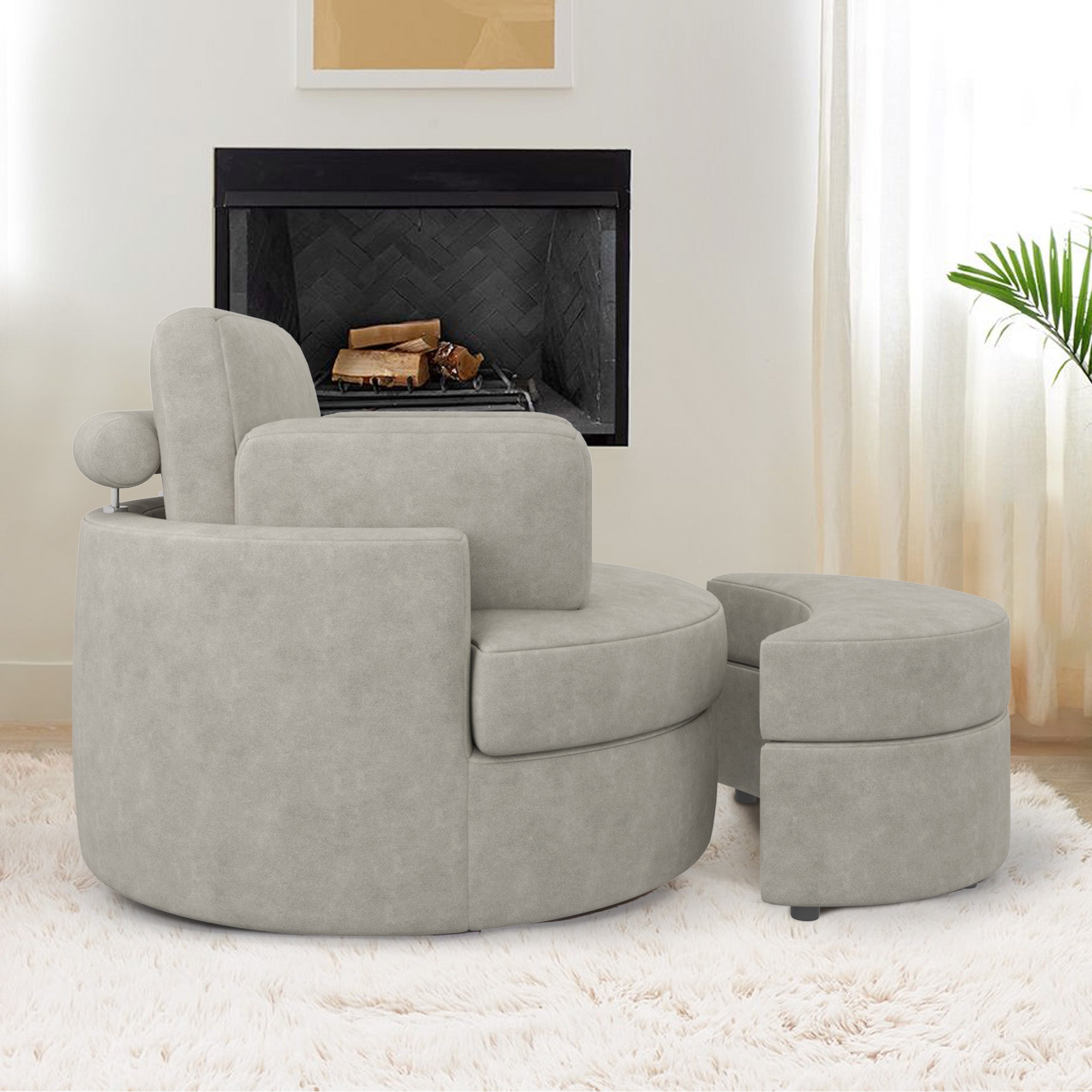 Modern Accent Sofa with Ottoman - Stylish Wood & Fabric Lounge Chair FU01046