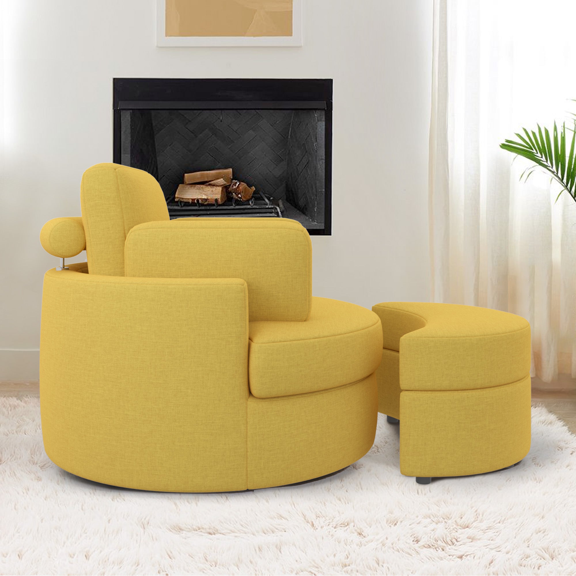 Modern Accent Sofa with Ottoman - Stylish Wood & Fabric Lounge Chair FU01046