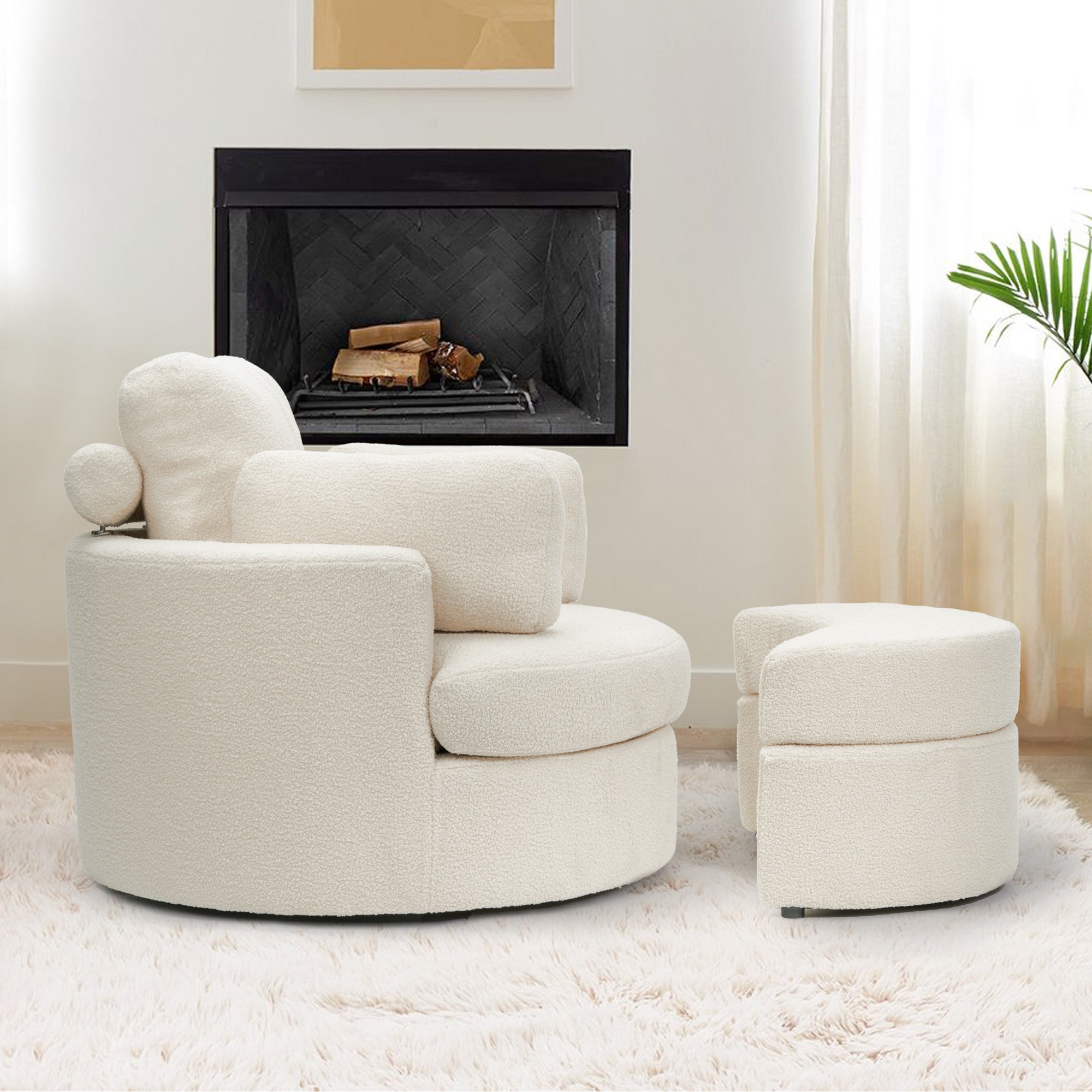 Modern Accent Sofa with Ottoman - Stylish Wood & Fabric Lounge Chair FU01046