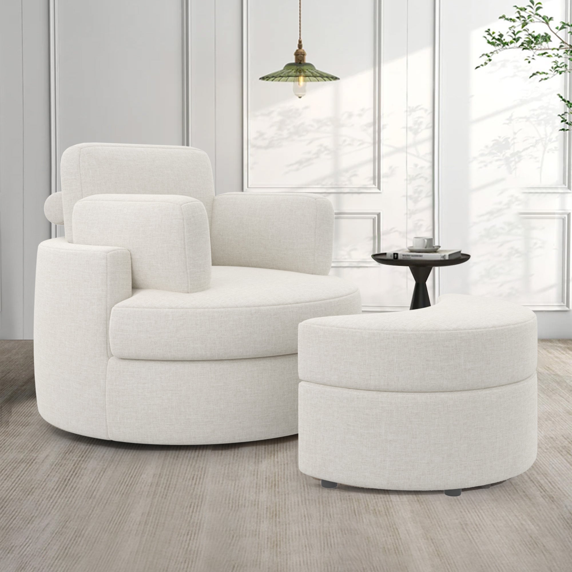 Modern Accent Sofa with Ottoman - Stylish Wood & Fabric Lounge Chair FU01046