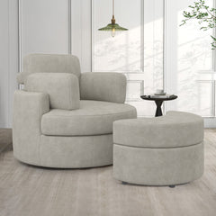 Modern Accent Sofa with Ottoman - Stylish Wood & Fabric Lounge Chair FU01046