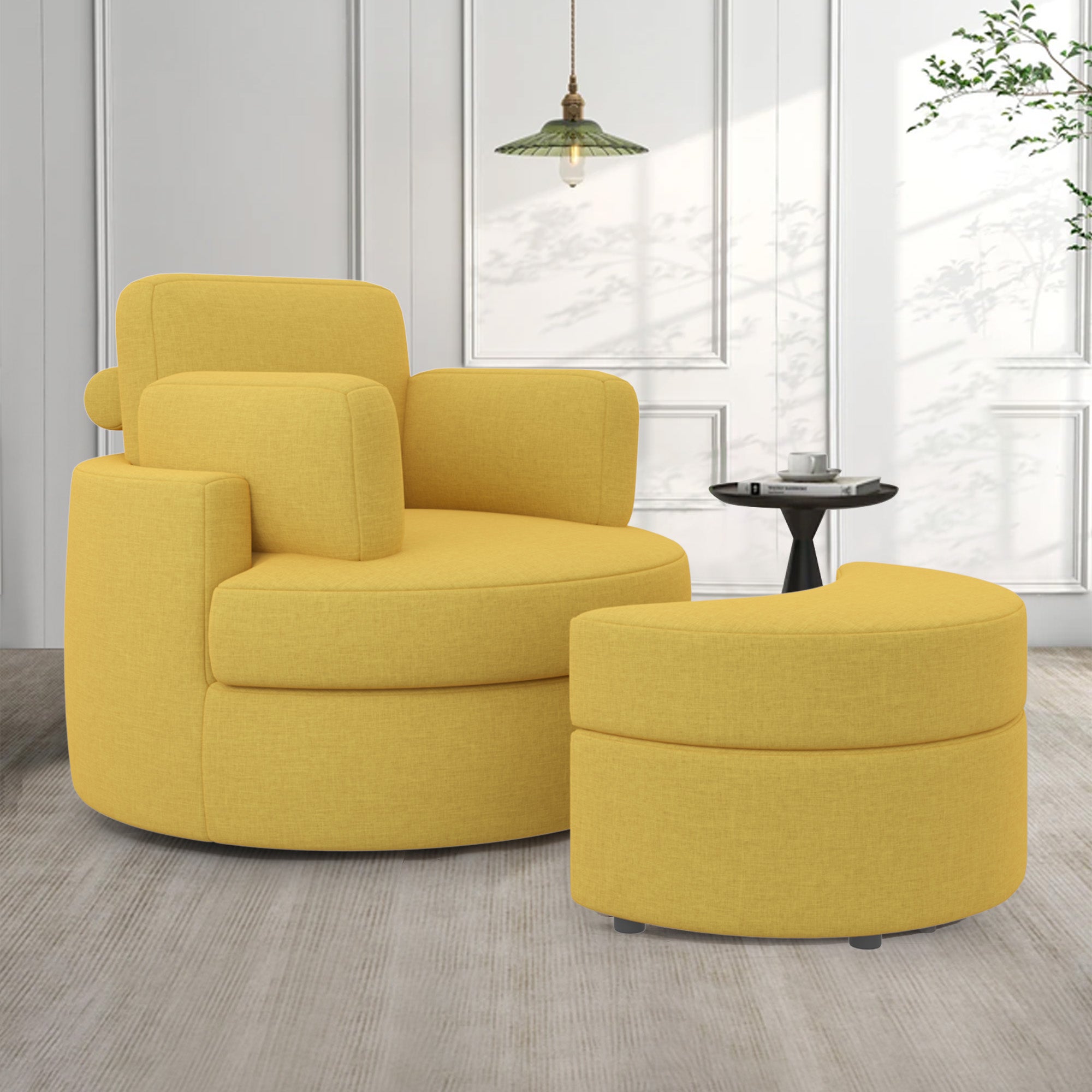 Modern Accent Sofa with Ottoman - Stylish Wood & Fabric Lounge Chair FU01046