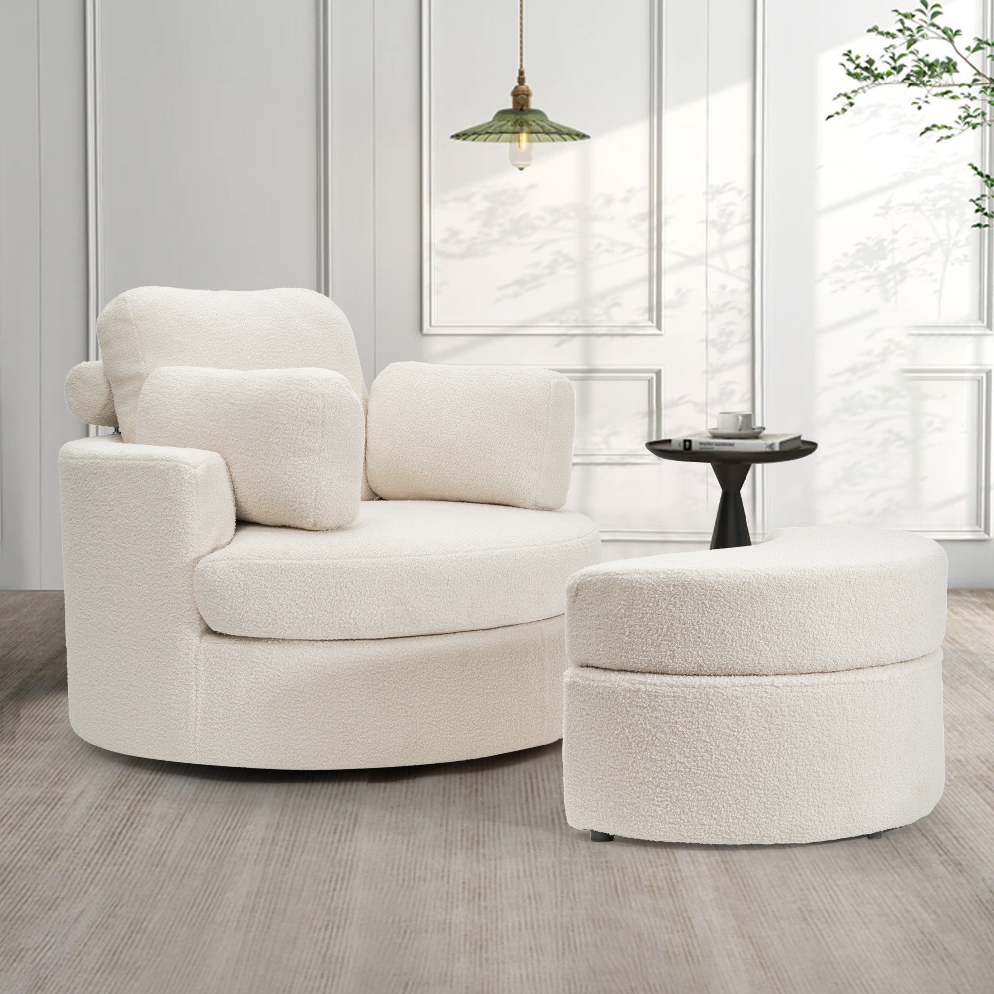 Modern Accent Sofa with Ottoman - Stylish Wood & Fabric Lounge Chair FU01046