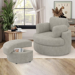 Modern Accent Sofa with Ottoman - Stylish Wood & Fabric Lounge Chair FU01046