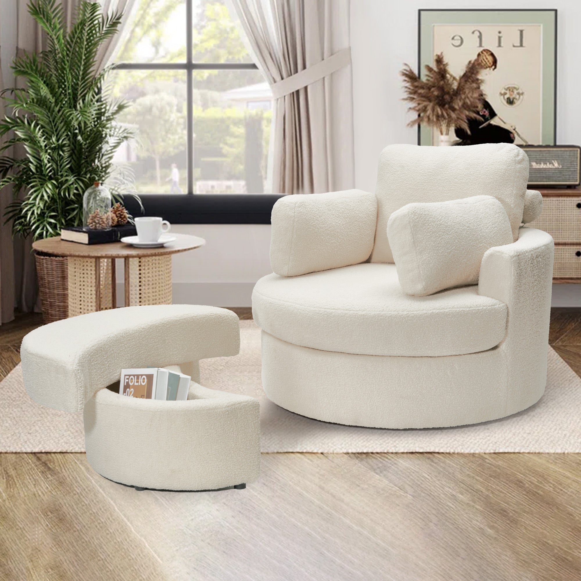 Modern Accent Sofa with Ottoman - Stylish Wood & Fabric Lounge Chair FU01046