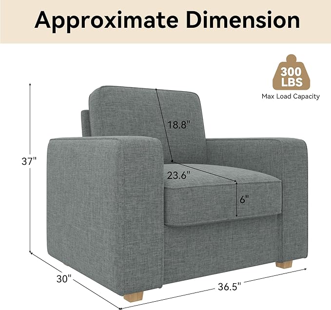 Modern Armchair - Comfortable Faux Linen Upholstery with Sturdy Laminated Wood Frame single seat sofa for livingroomFU01048