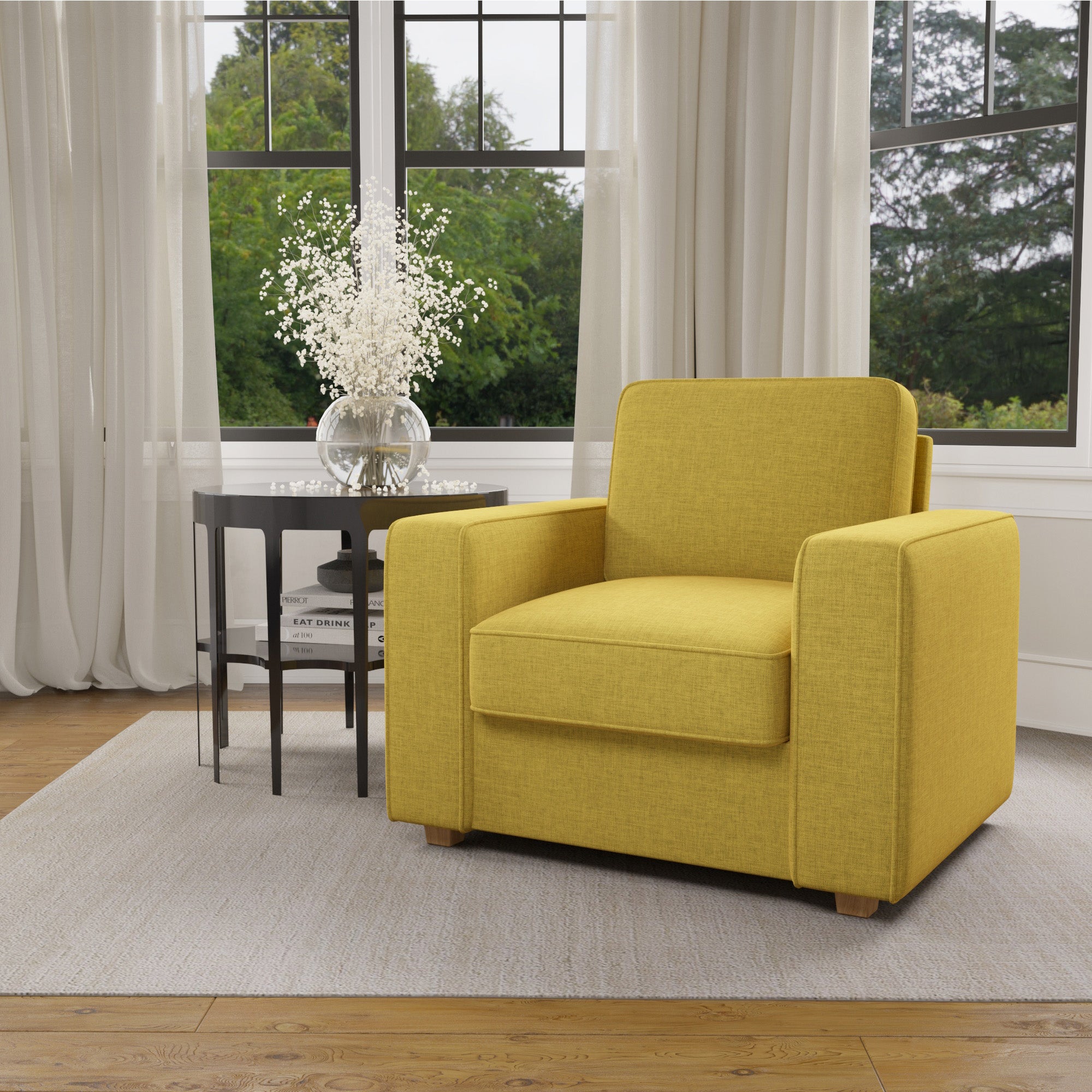 Modern Armchair - Comfortable Faux Linen Upholstery with Sturdy Laminated Wood Frame single seat sofa for livingroomFU01048