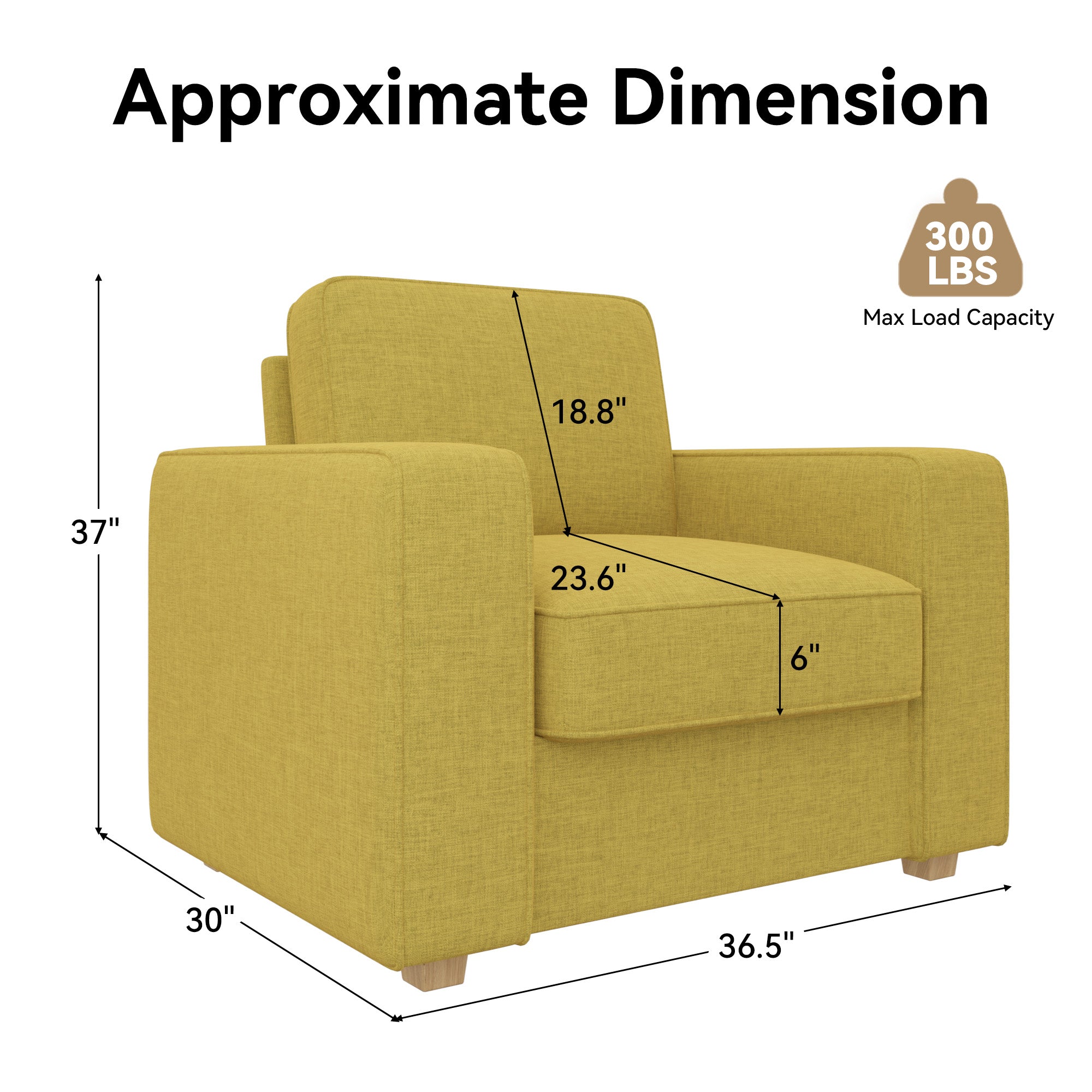 Modern Armchair - Comfortable Faux Linen Upholstery with Sturdy Laminated Wood Frame single seat sofa for livingroomFU01048