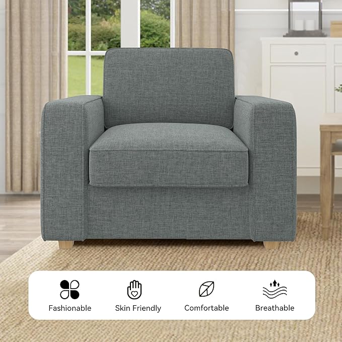 Modern Armchair - Comfortable Faux Linen Upholstery with Sturdy Laminated Wood Frame single seat sofa for livingroomFU01048