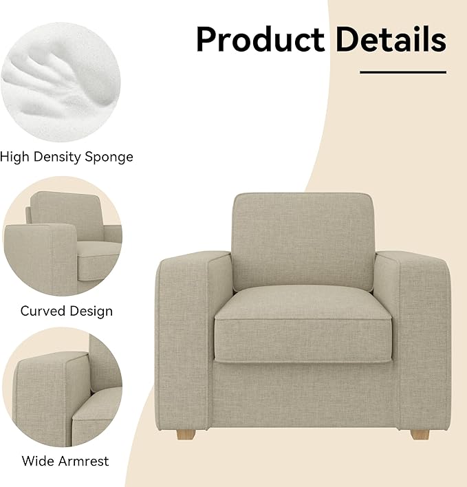 Modern Armchair - Comfortable Faux Linen Upholstery with Sturdy Laminated Wood Frame single seat sofa for livingroomFU01048