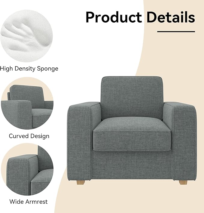 Modern Armchair - Comfortable Faux Linen Upholstery with Sturdy Laminated Wood Frame single seat sofa for livingroomFU01048