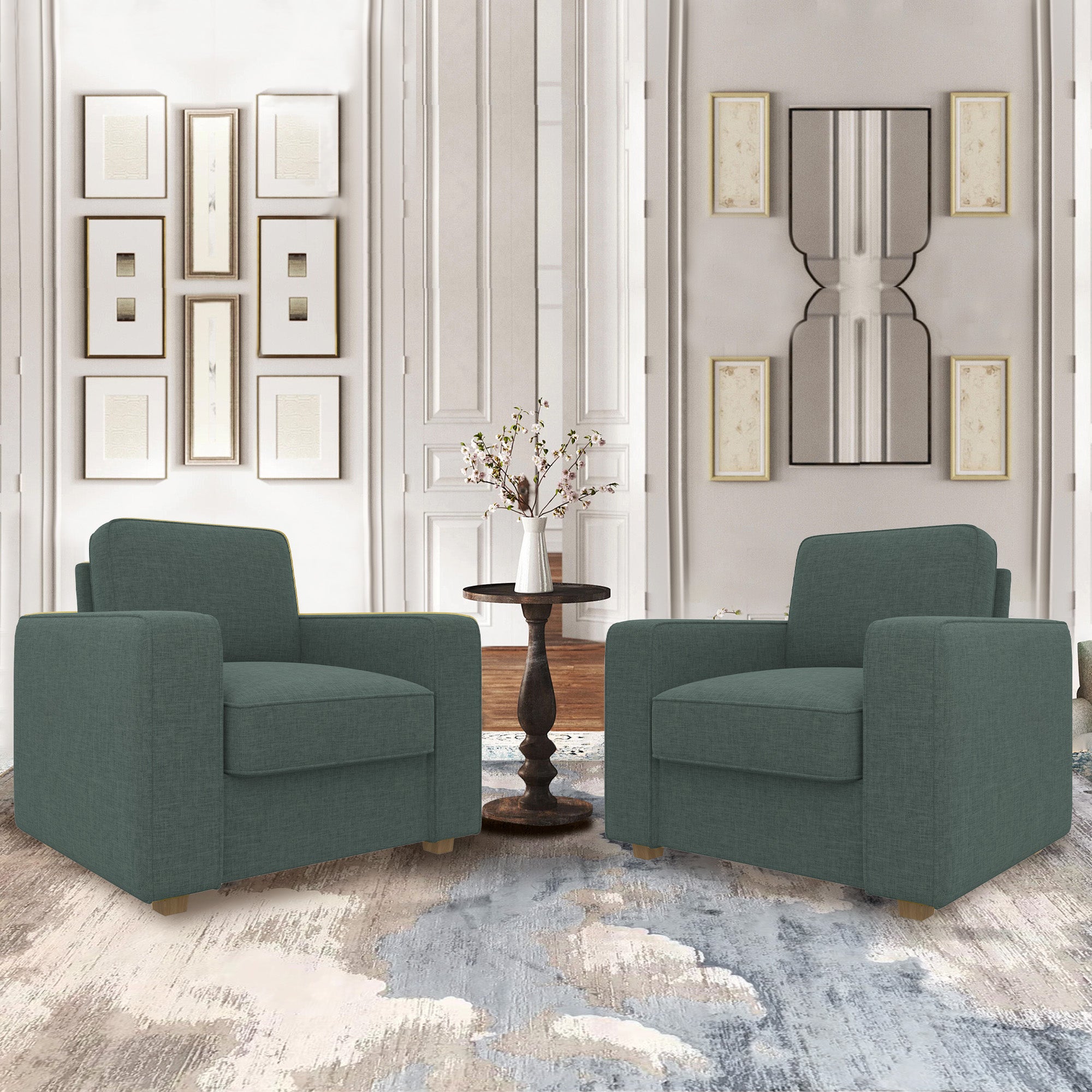 Modern Armchair - Comfortable Faux Linen Upholstery with Sturdy Laminated Wood Frame single seat sofa for livingroomFU01048