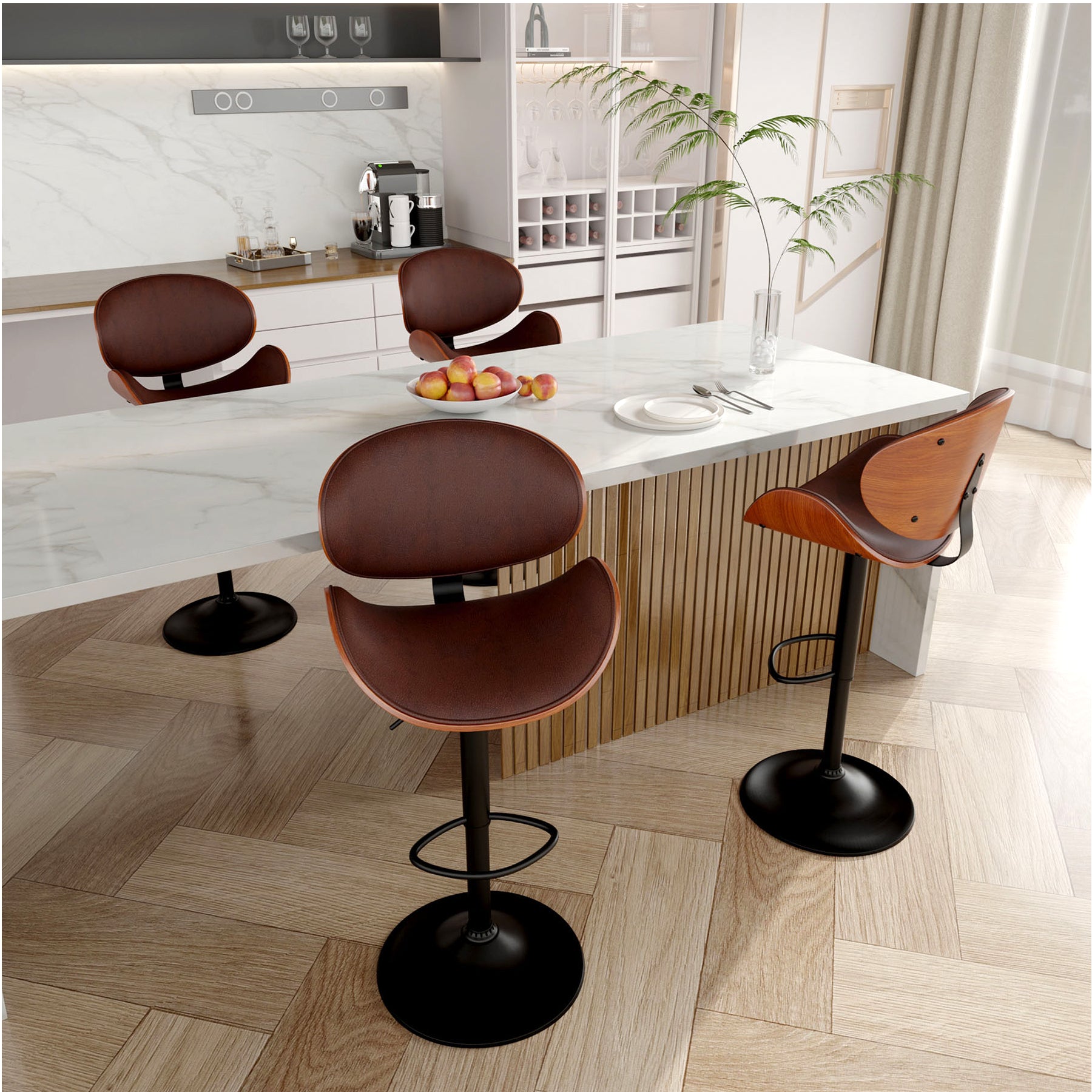 Modern Wood Bar Chair with Swivel and Backrest - Stylish and Comfortable for Home or Bar FU01049