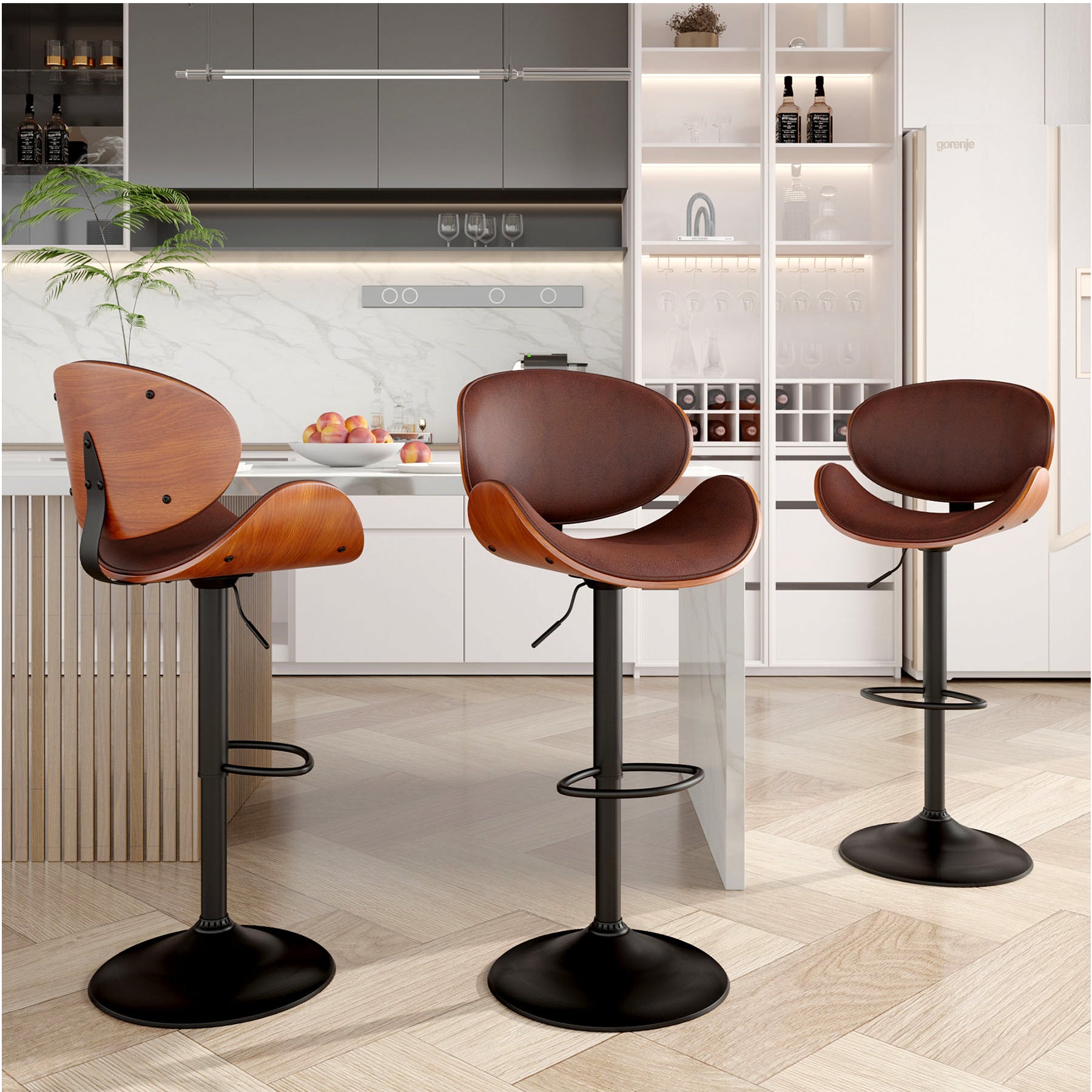 Modern Wood Bar Chair with Swivel and Backrest - Stylish and Comfortable for Home or Bar FU01049