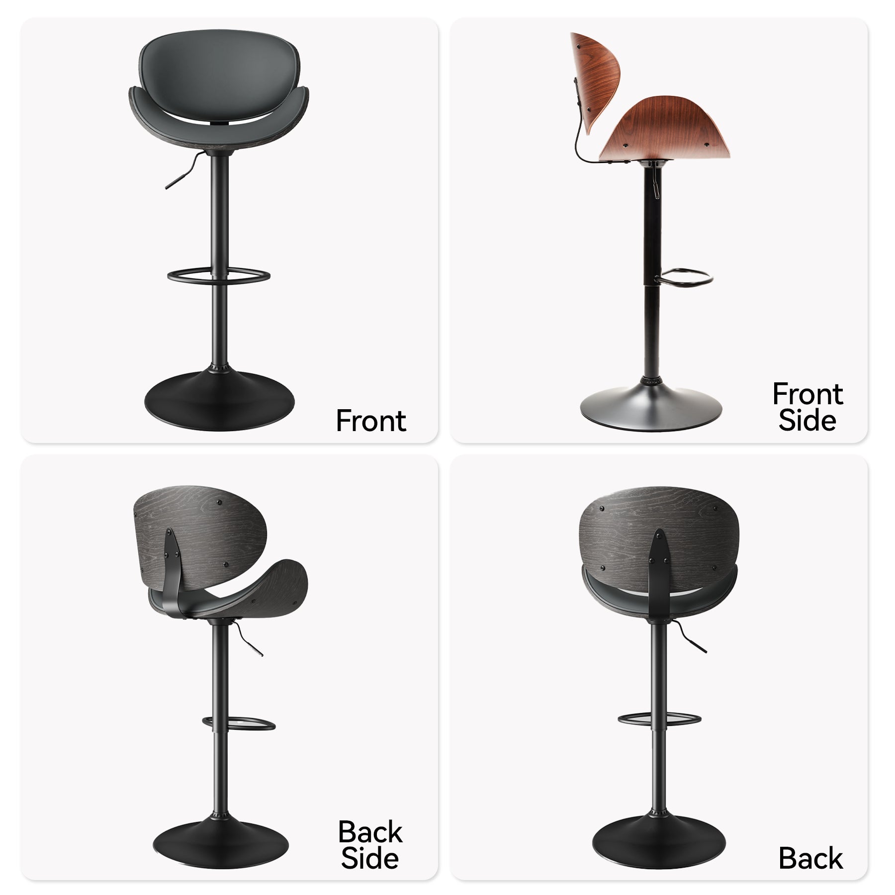 Modern Wood Bar Chair with Swivel and Backrest - Stylish and Comfortable for Home or Bar FU01049