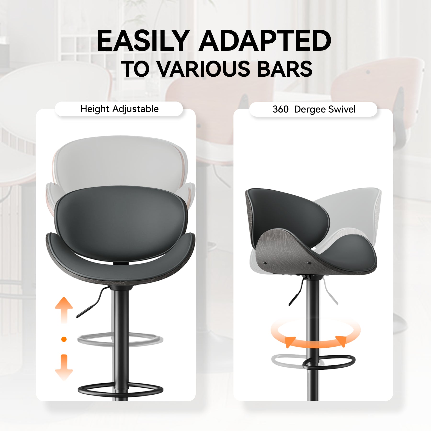 Modern Wood Bar Chair with Swivel and Backrest - Stylish and Comfortable for Home or Bar FU01049