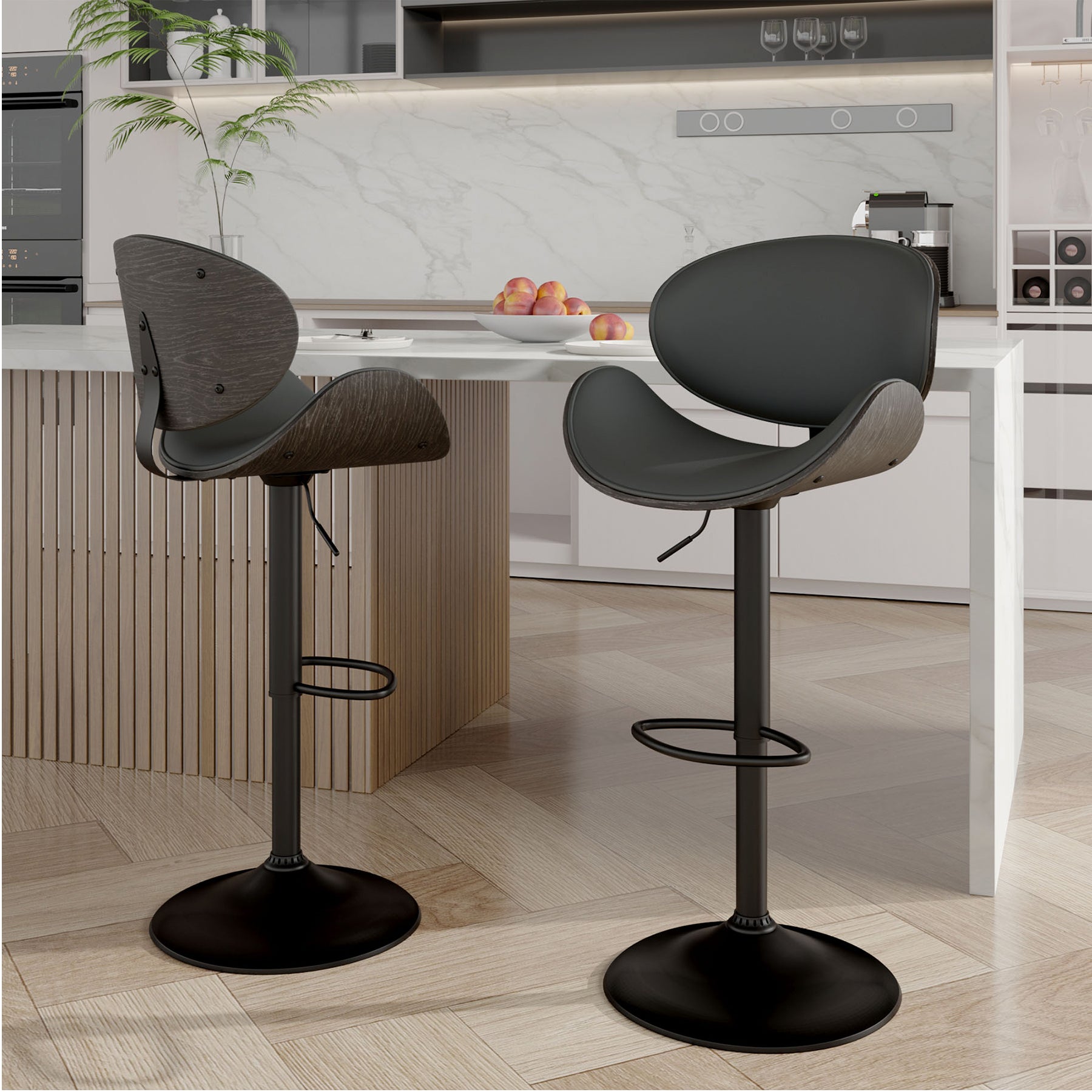 Modern Wood Bar Chair with Swivel and Backrest - Stylish and Comfortable for Home or Bar FU01049