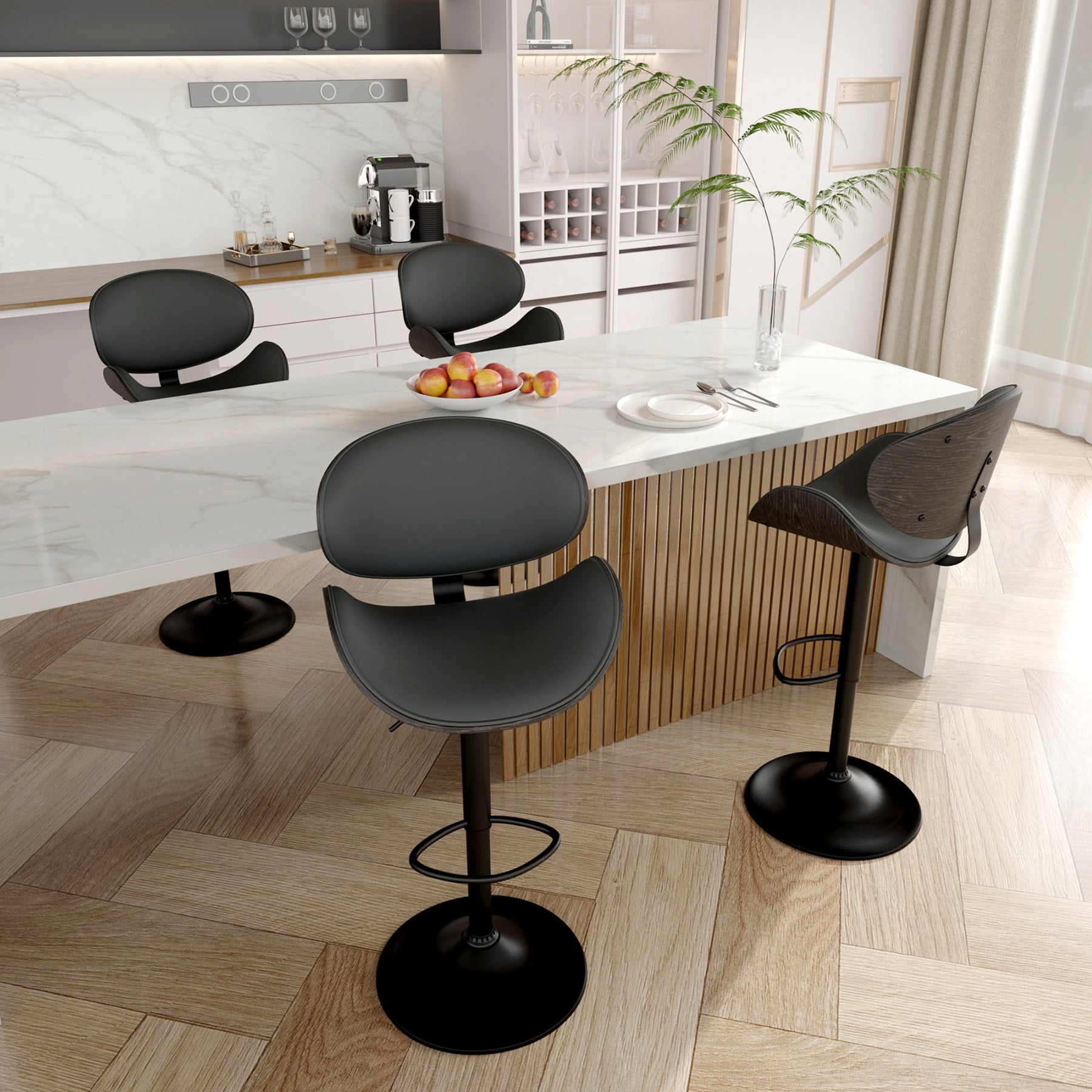 Modern Wood Bar Chair with Swivel and Backrest - Stylish and Comfortable for Home or Bar FU01049