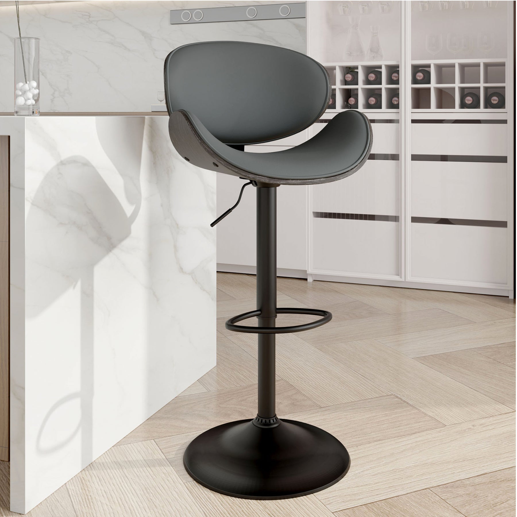 Modern Wood Bar Chair with Swivel and Backrest - Stylish and Comfortable for Home or Bar FU01049