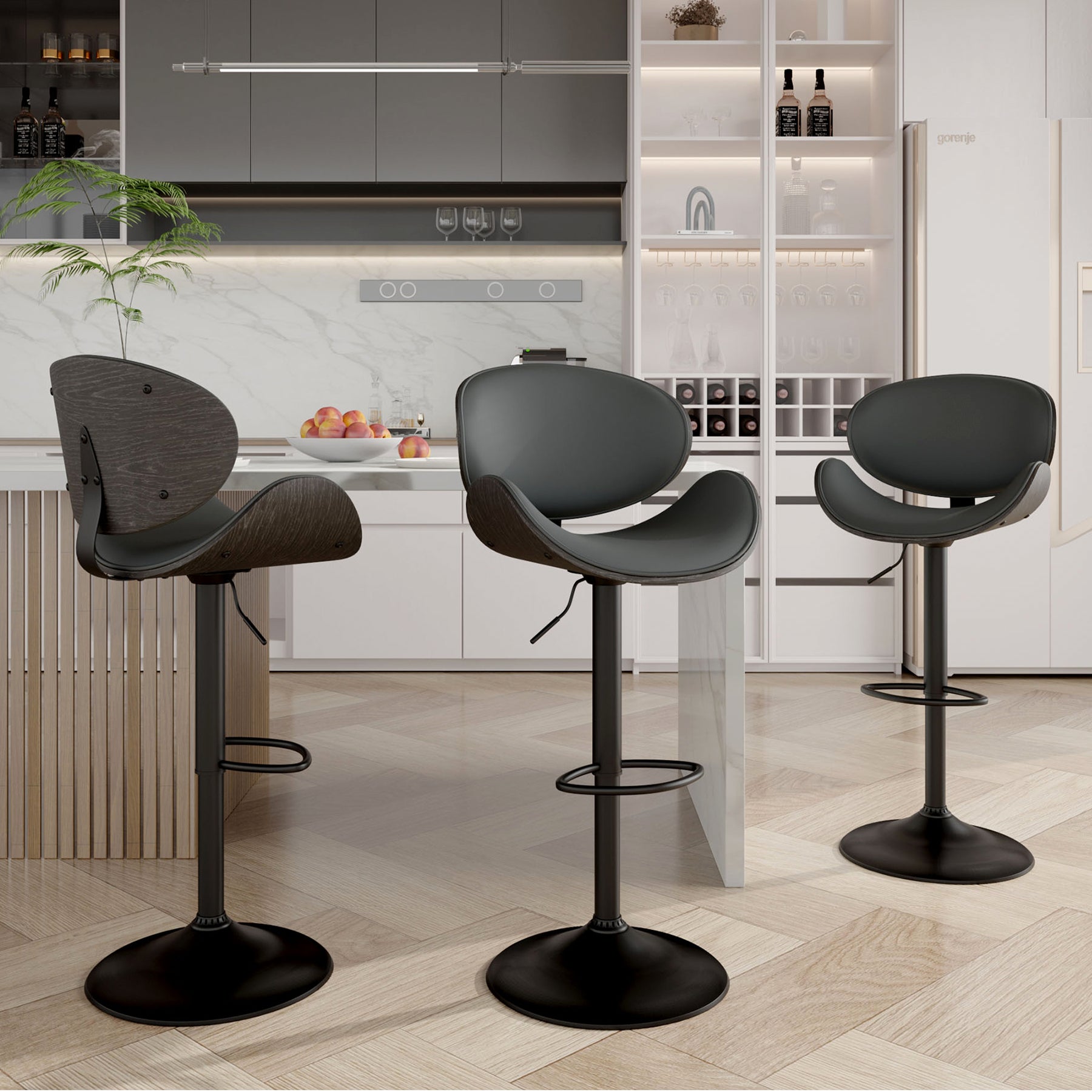 Modern Wood Bar Chair with Swivel and Backrest - Stylish and Comfortable for Home or Bar FU01049