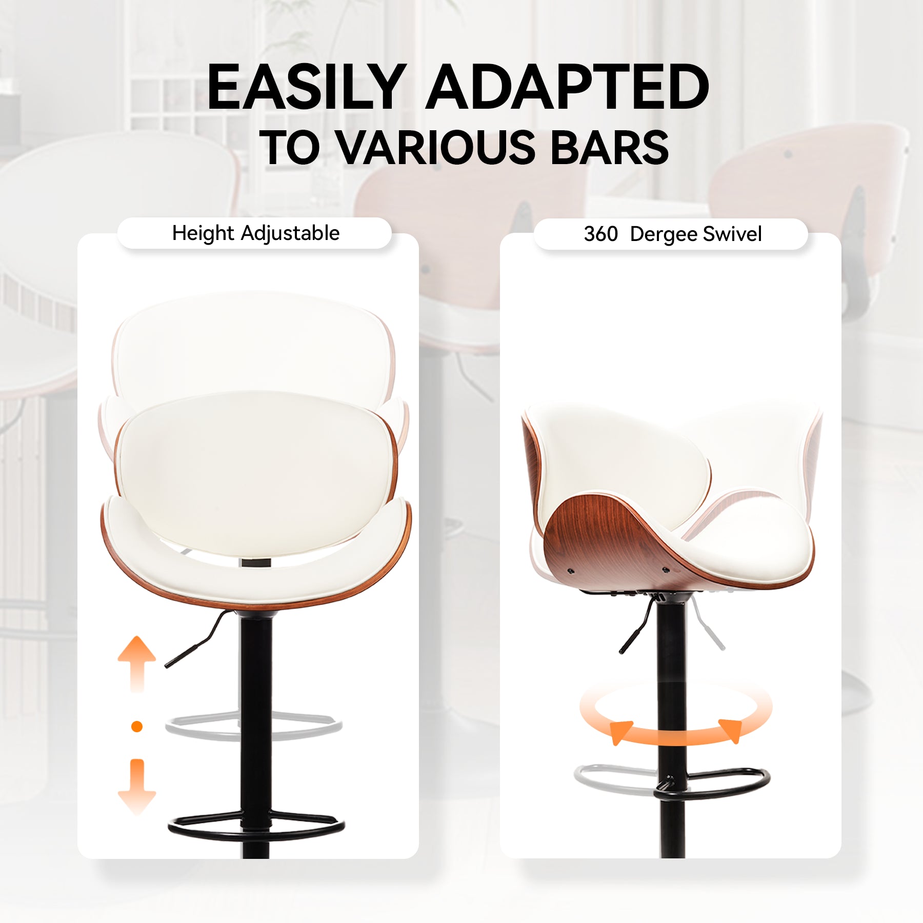 Modern Wood Bar Chair with Swivel and Backrest - Stylish and Comfortable for Home or Bar FU01049