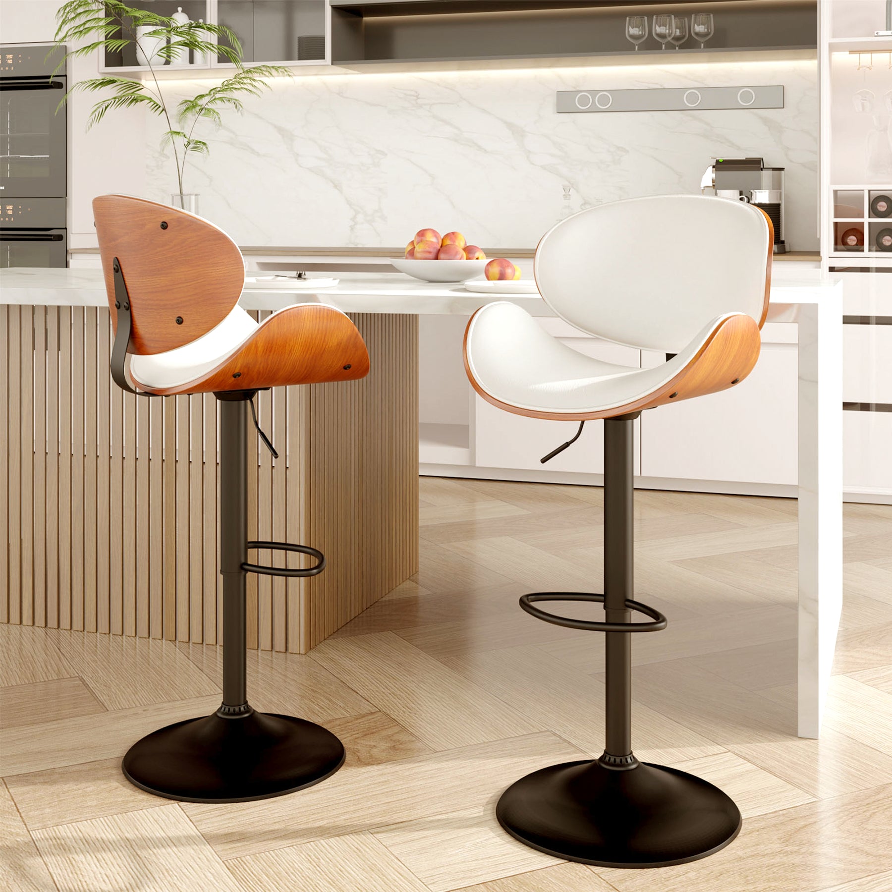 Modern Wood Bar Chair with Swivel and Backrest - Stylish and Comfortable for Home or Bar FU01049